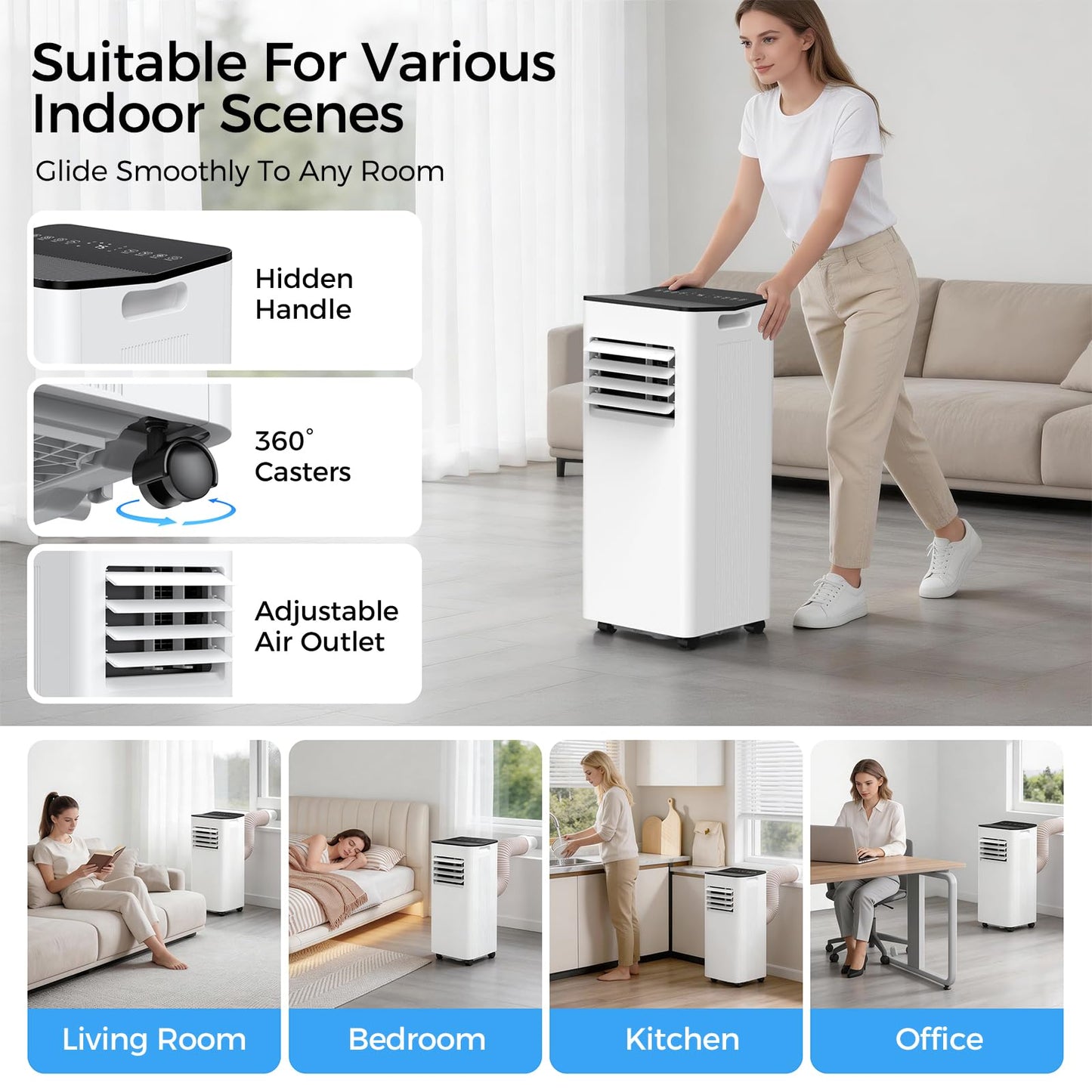 HoneyNov 16000 BTU Portable Air Conditioner for Large Rooms & Bedrooms up to 750 Sq.Ft, Ultra Quiet 40dB Smart WiFi AC, 5-in-1 Cooling with Dehumidifier, Fan, Sleep Mode & Timer