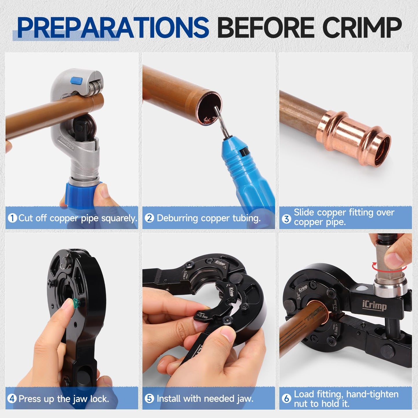 iCrimp Copper Pipe Press Tool for 1/2" 3/4" 1" Fittings, Manual Wrench & Electric Socket Dual-Drive Crimping Tool with Cutter, Compatible with ProPress, Compact Design for Tight Spaces