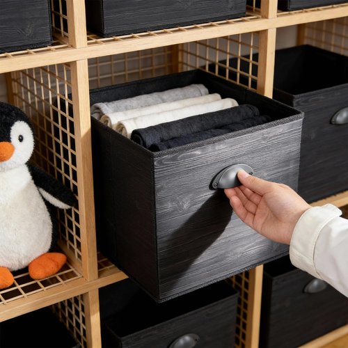 homyfort Fabric Cube Storage Organizer Bins, 12x12 Inch Black Wood Grain PRINTING Storage Cubes, Closet Cloth Baskets Box For Shelves, Set of 6