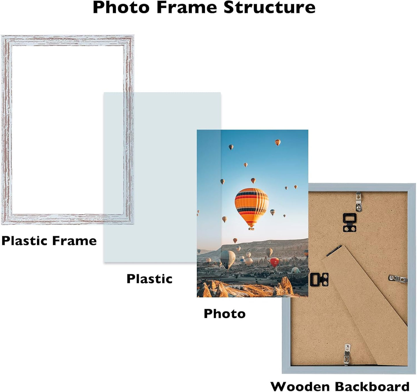 Rustic White Picture Frame by [Brand Name] - 8.5x11 Wall & Tabletop Display | Durable Shatter-Resistant Plexiglass