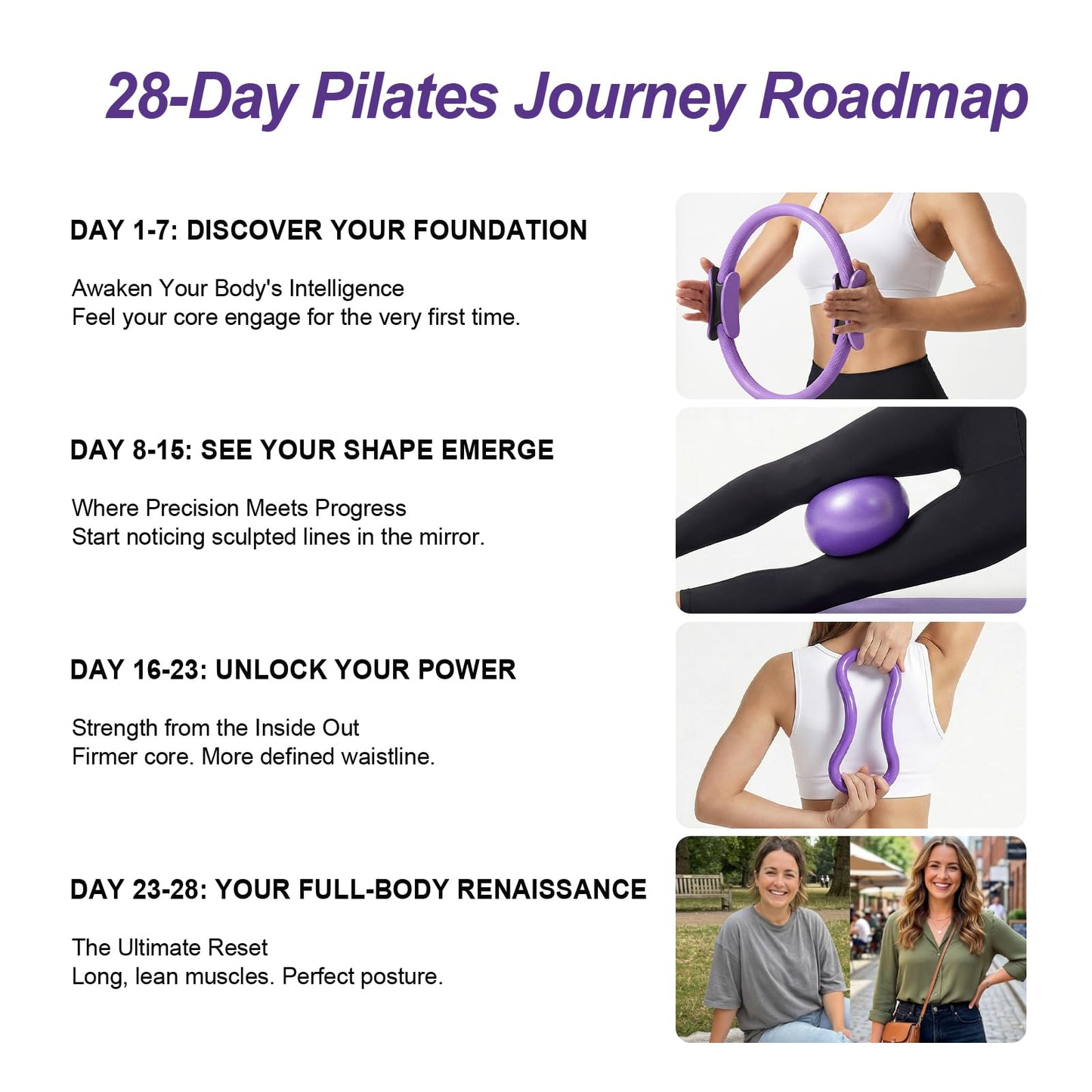 ElaraFit 13 Piece Pilates Kit for Women, Home Pilates Ring and Ball Set with 5 Resistance Bands, Stretch Strap, Arm Exerciser, Grip Socks, Storage Bag and Workout Guide, 13 Inch Magic Circle, Purple