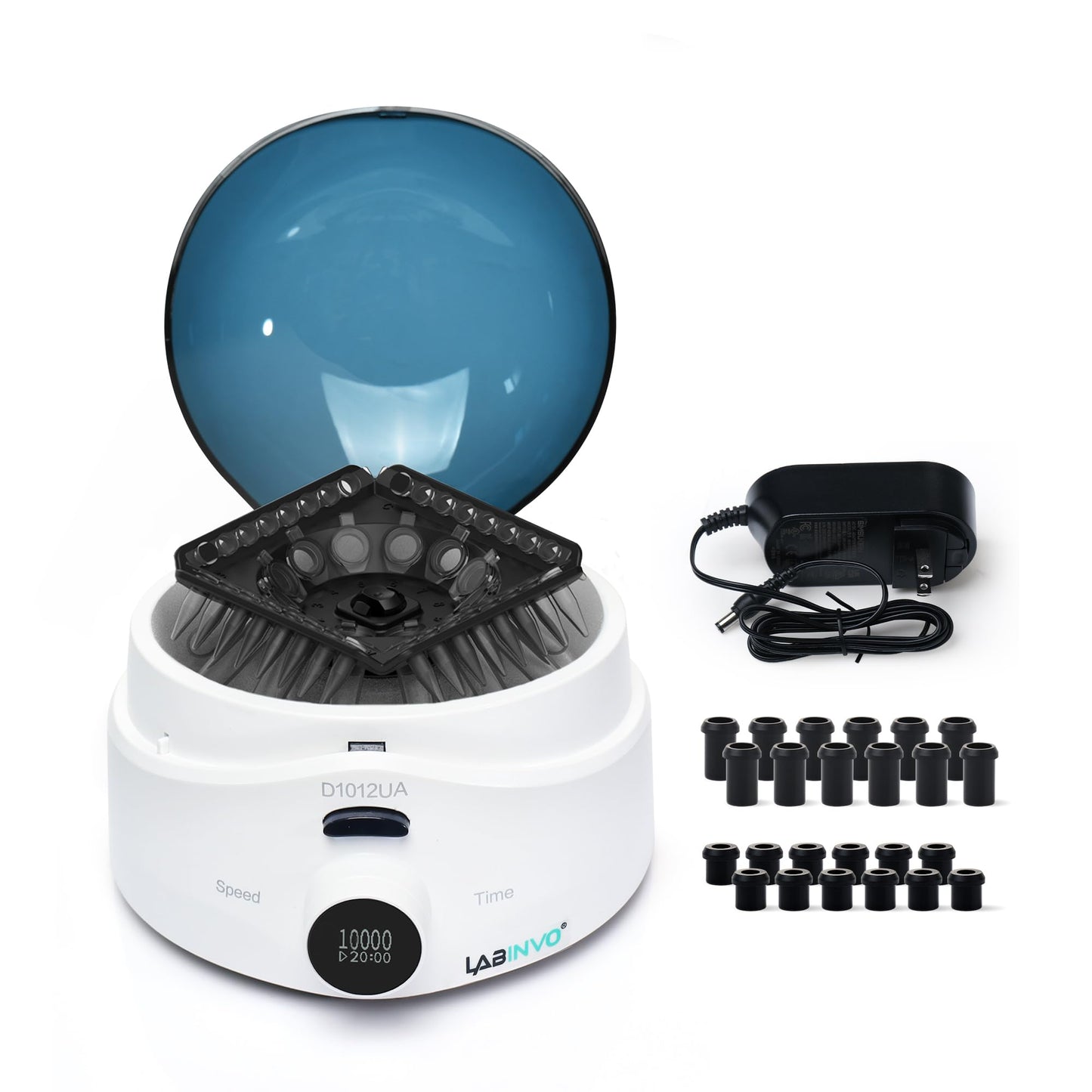 LABINVO Mini Centrifuge Machine, 10000RPM, OLED Display High Speed Lab Benchtop Centrifuges, 3-in1 Rotor for 0.5/1.5/2mL Tubes, and 4×PCR8 Strips, 0.2mL×44 PCR Tubes, IN-CEN001