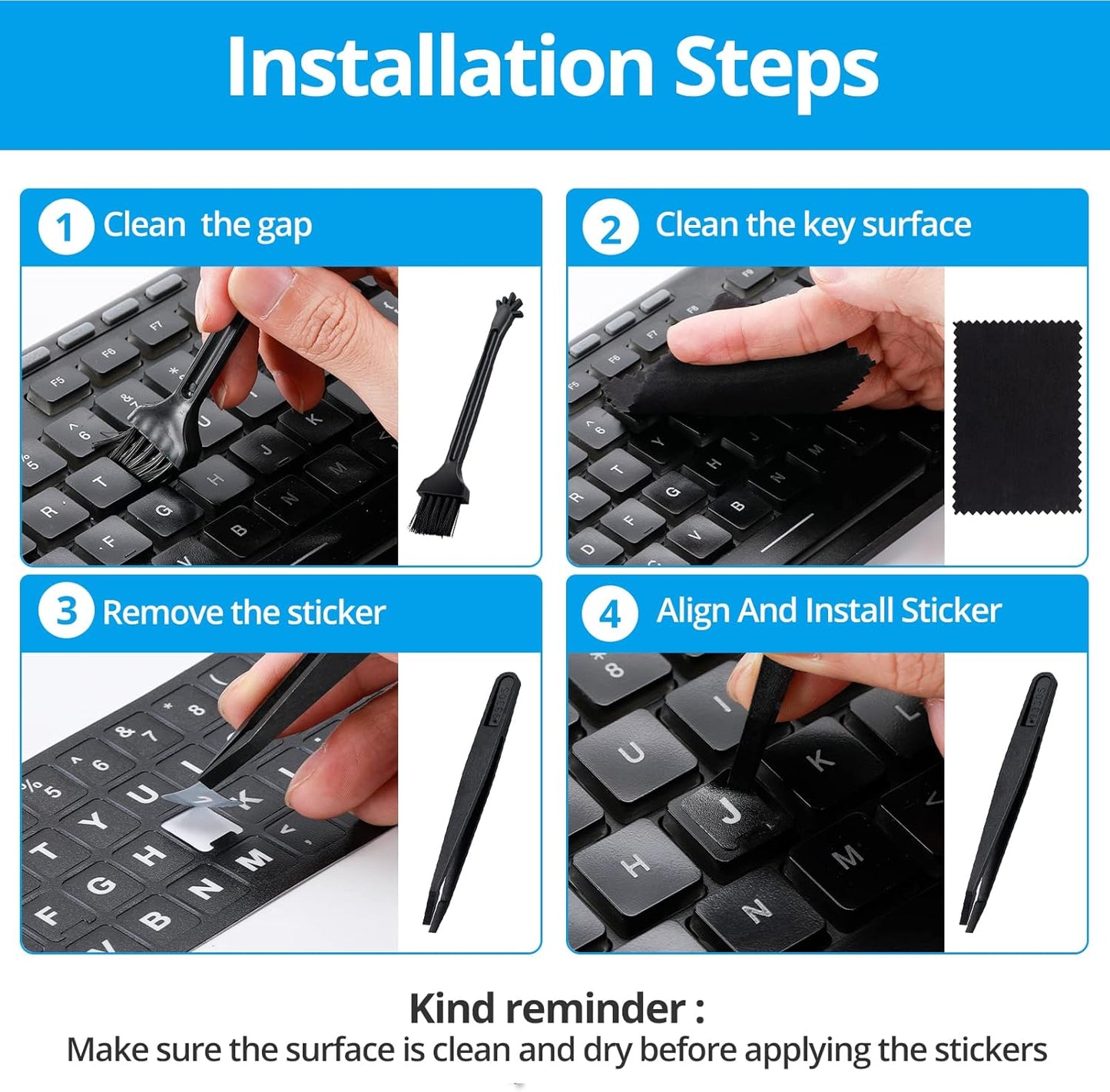 Softamm Stickers,[5 1] English Keyboard in Replacement English Keyboard Letters Sticker with White Font on Black