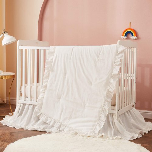 Brandream Crib Bed Skirt - Boho Chic Neutral Beige Ruffle for Baby Nursery | 100% Washed Cotton