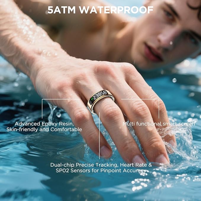 Smart Ring for Women with Display Screen, Sleep Ring for Men with Heart Rate, Fitness Tracker/Step tracker for Activity Monitoring/Steps/Calories,Wireless Charging, for iOS Android (RoseGold,9#)