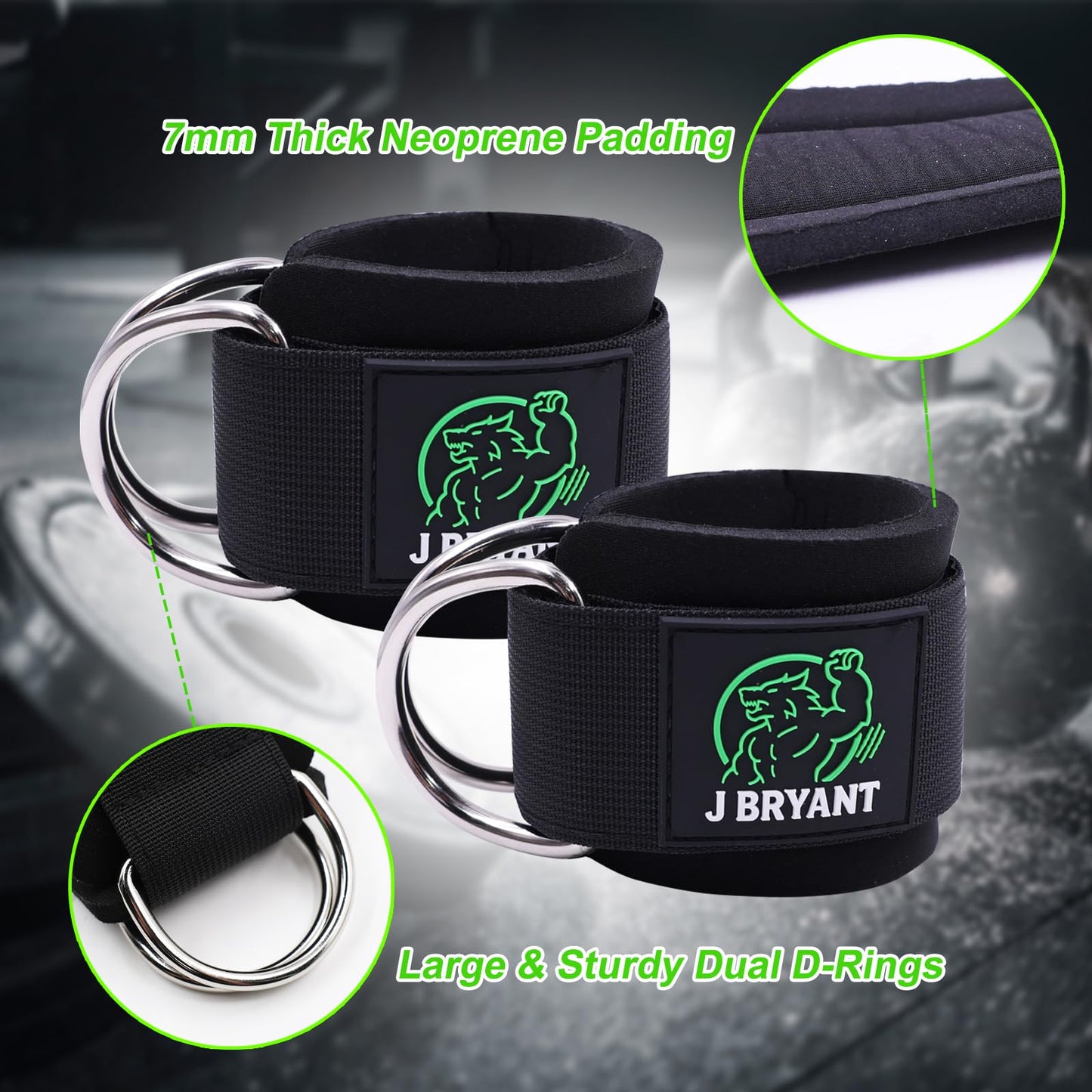 Wrist Cuffs for Cable Machine Workouts – Padded Wrist Straps with Reinforced D-Rings for Strength Training, Pulley Systems, Triceps & Bicep Workouts – Adjustable Fit for Men & Women (Green)