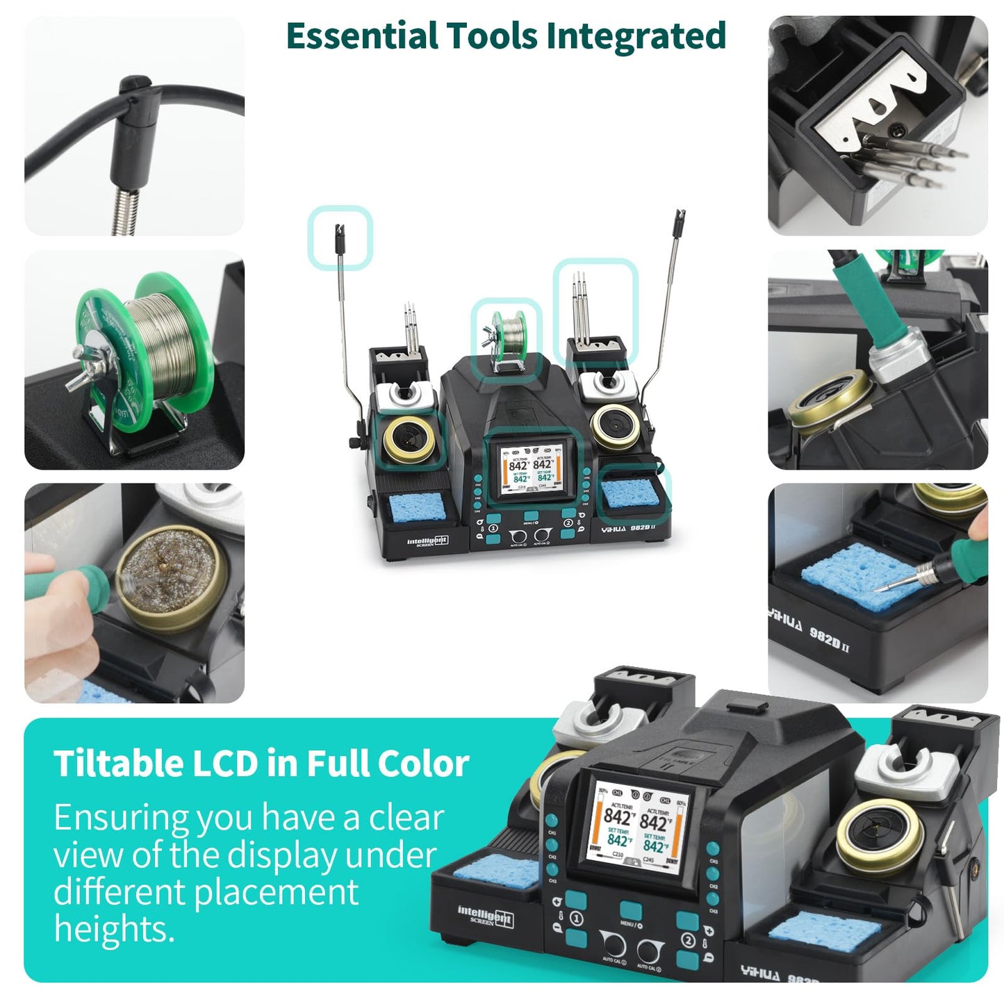 YIHUA 982D-II 2-IN-1 Digital Soldering Iron Kit, Precision Soldering Station with C210 and C245 Precision Soldering Iron, Auto Calibration, Adaptive Display, PID Temperature Control, Rapid Heating