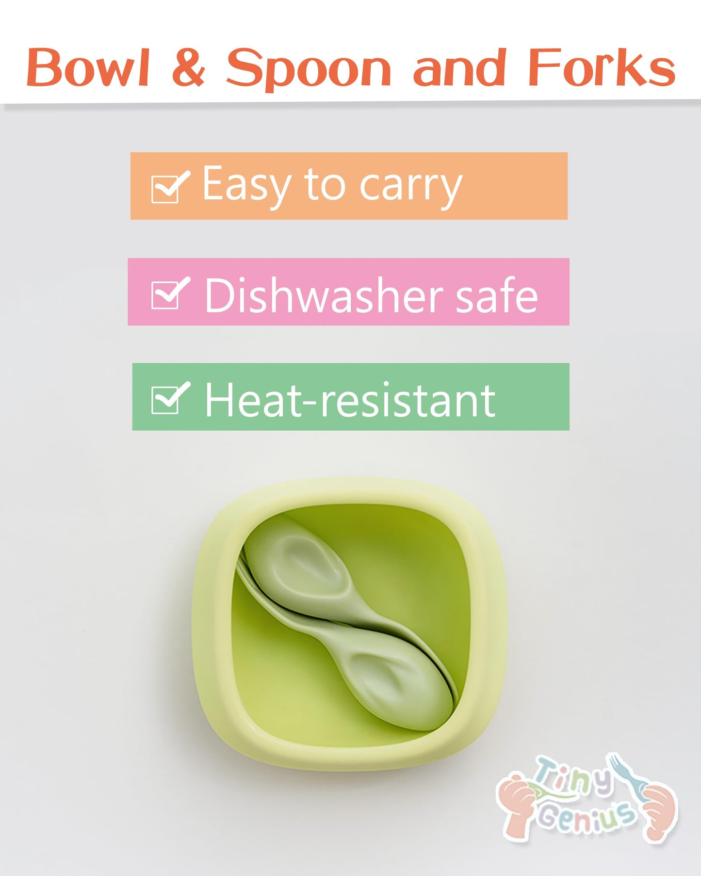 Tiny Genius Toddler Utensils Set Ergonomic Fork and Spoon and Bowl Set Non-Slip Design for baby 1-4 Year Olds Self-Feeding BPA Free Silicone Microwave and Dishwasher Safe Fine Motor Skills (Purple)