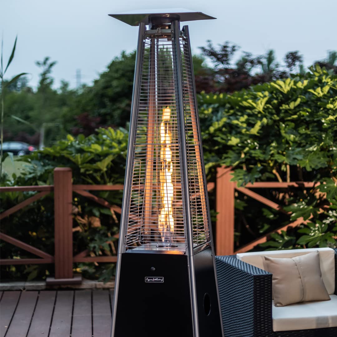 Patio Heaters for Outdoor Use, 40000 BTU Outdoor Heaters for Patio with Wheels, Quartz Glass Tube Outside Heater for Deck Backyard Commercial, Hammered Black