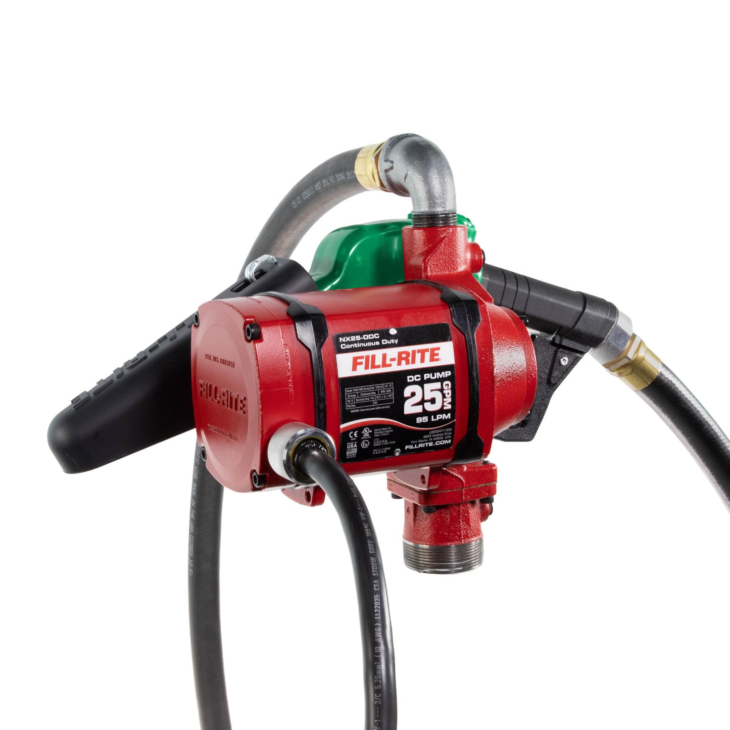 Fill-Rite NX25-DDCNB-AA 12V / 24V 25 GPM Bung Mounted Fuel Transfer Pump w/Discharge Hose & Auto Nozzle (Green)