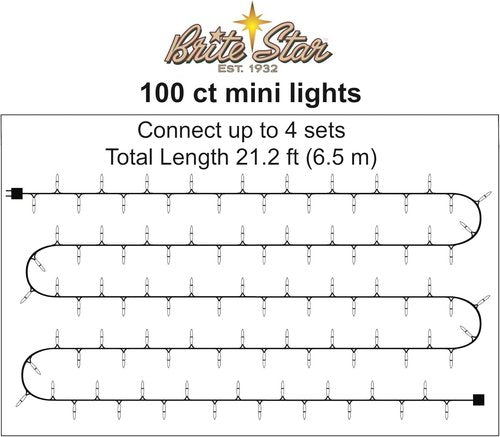 Brite Star Mini String Christmas Lights - 100 Clear Lights, 22 Feet for Indoor/Outdoor Use