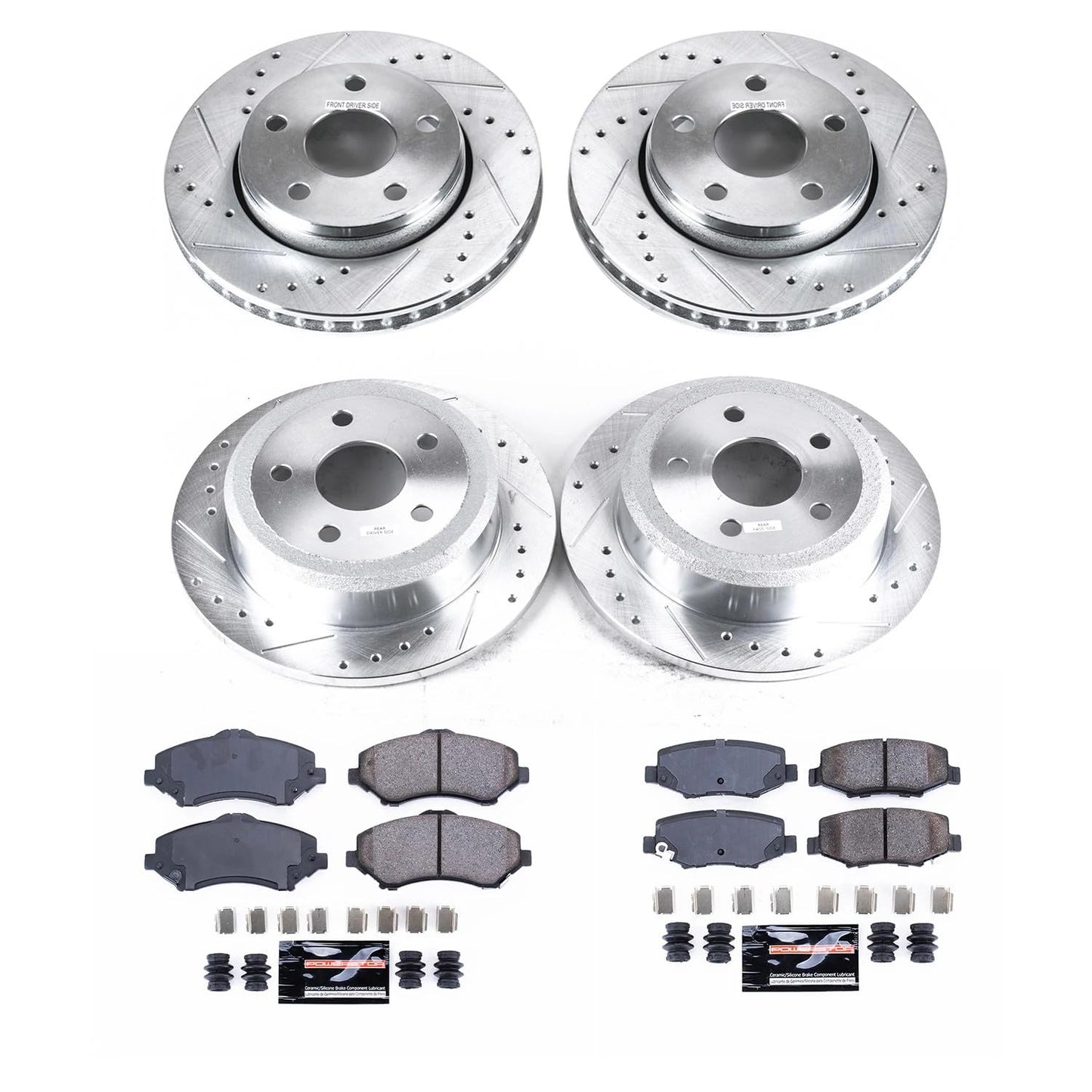 PowerStop Front and Rear Brake Kit for Jeep Wrangler 2007-17 | Jeep Wrangler JK 2018 - Drilled and Slotted Disc Rotors with Carbon-Fiber Ceramic Brake Pads Replacement, K2798