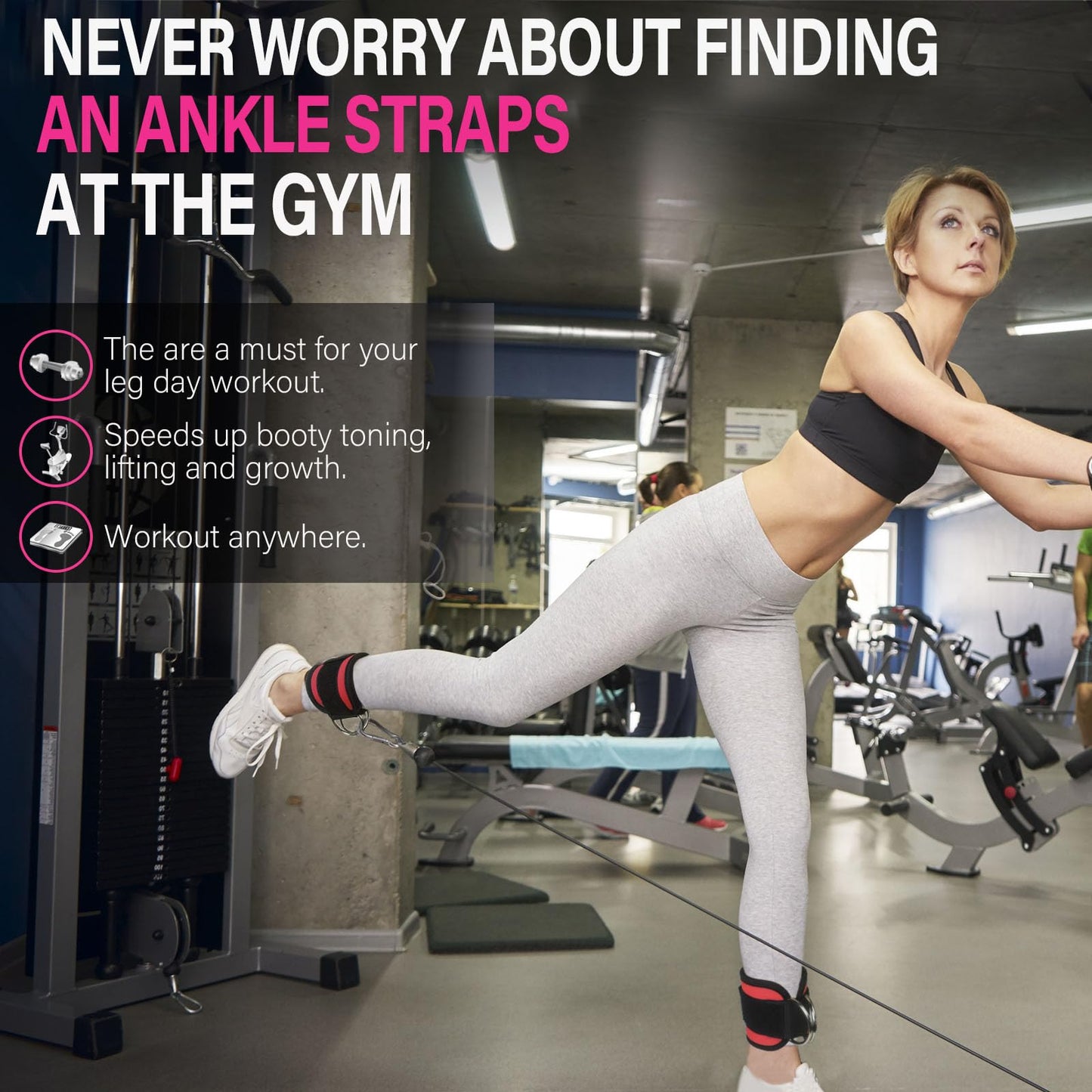 AOHO MOOON Ankle Strap for Cable Machine Attachments, Gym Accessories for Women and Men, Neoprene Ankle Cuffs for glute Kickback, Leg Workouts ande Booty Hip Abductors Exercise