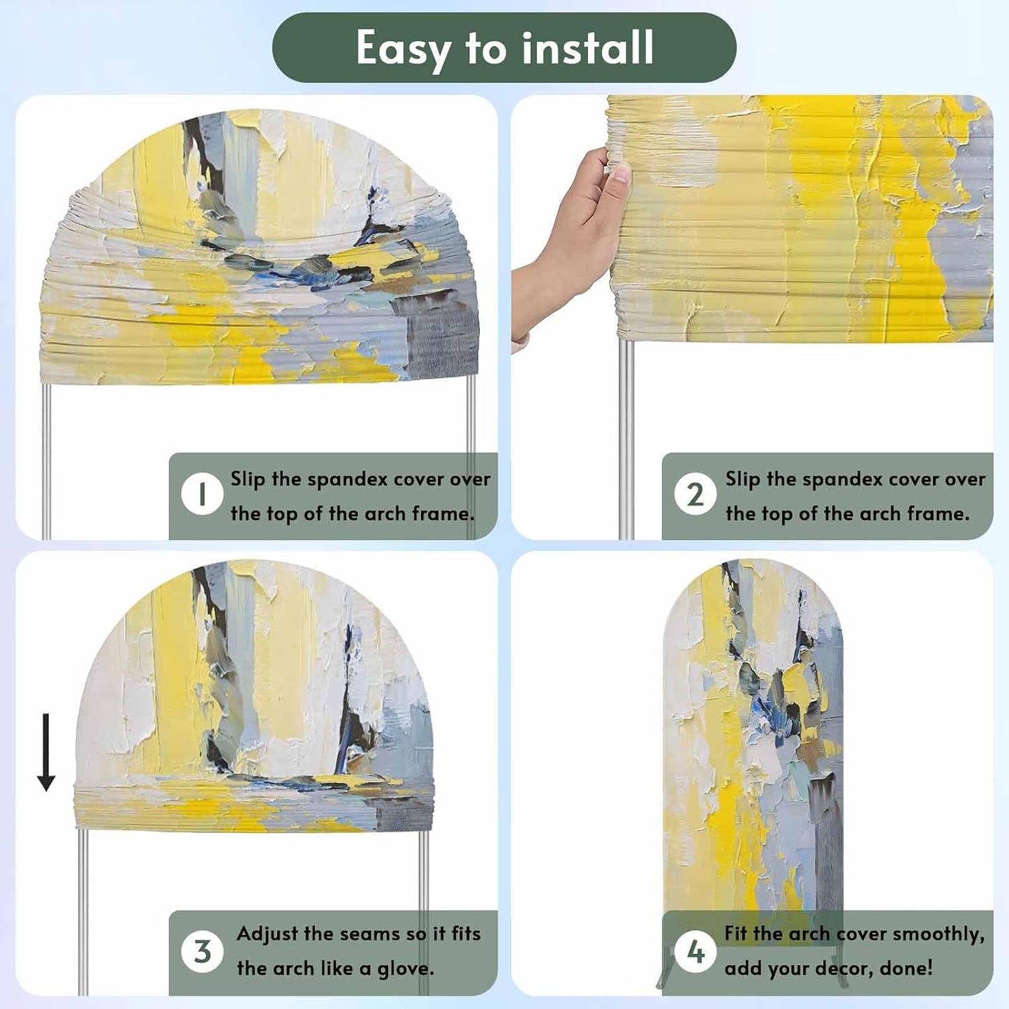 Jnbasdffb 7.2 Yellow Blue Wedding Arch Cover, Stretchy Spandex Arch Backdrop Stand Covers FT, Modern Abstract Oil