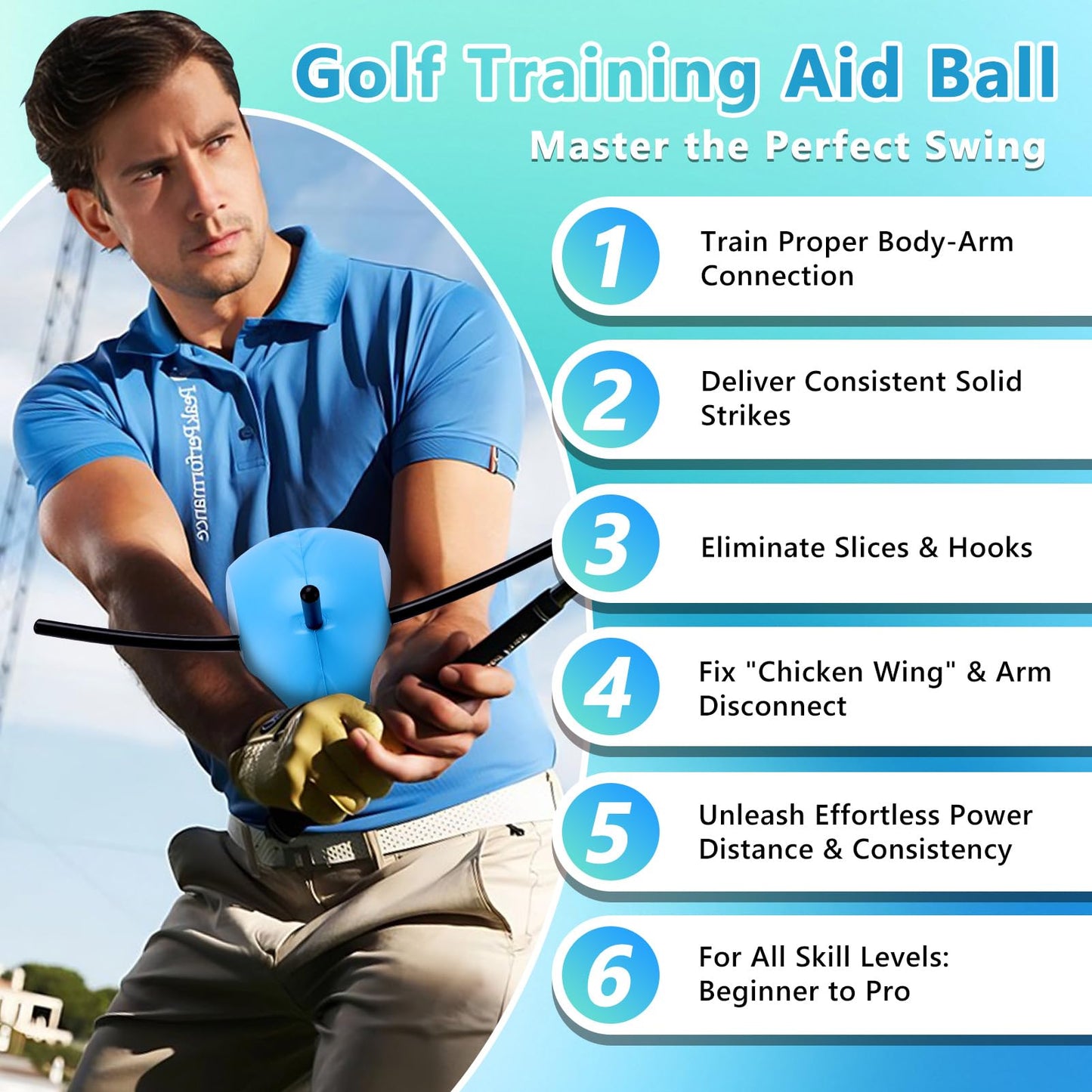 ZEMBSOYA Golfs Swing Training aid, Swing Training Aid Aluminum PU Foam Portable Posture Correction Putting Aid Trainer for Beginners Practice Helps Train Proper Swing Mechanics, Arm Structure Blue