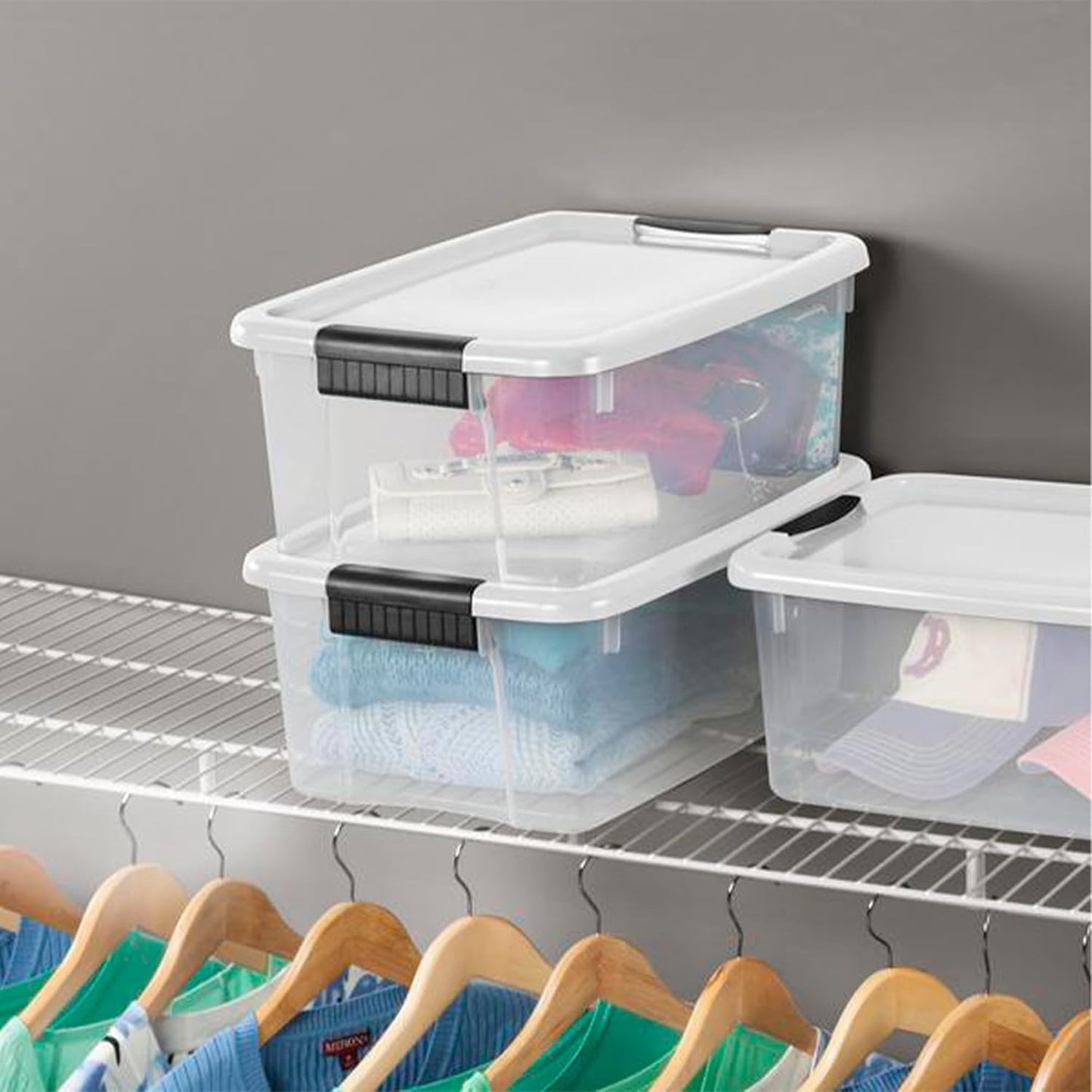 Sterilite Clear Plastic Storage Containers - Stackable 30 Quart & 18 Quart Bins with White Latching Lid | Organizing Solution (6 Pack)