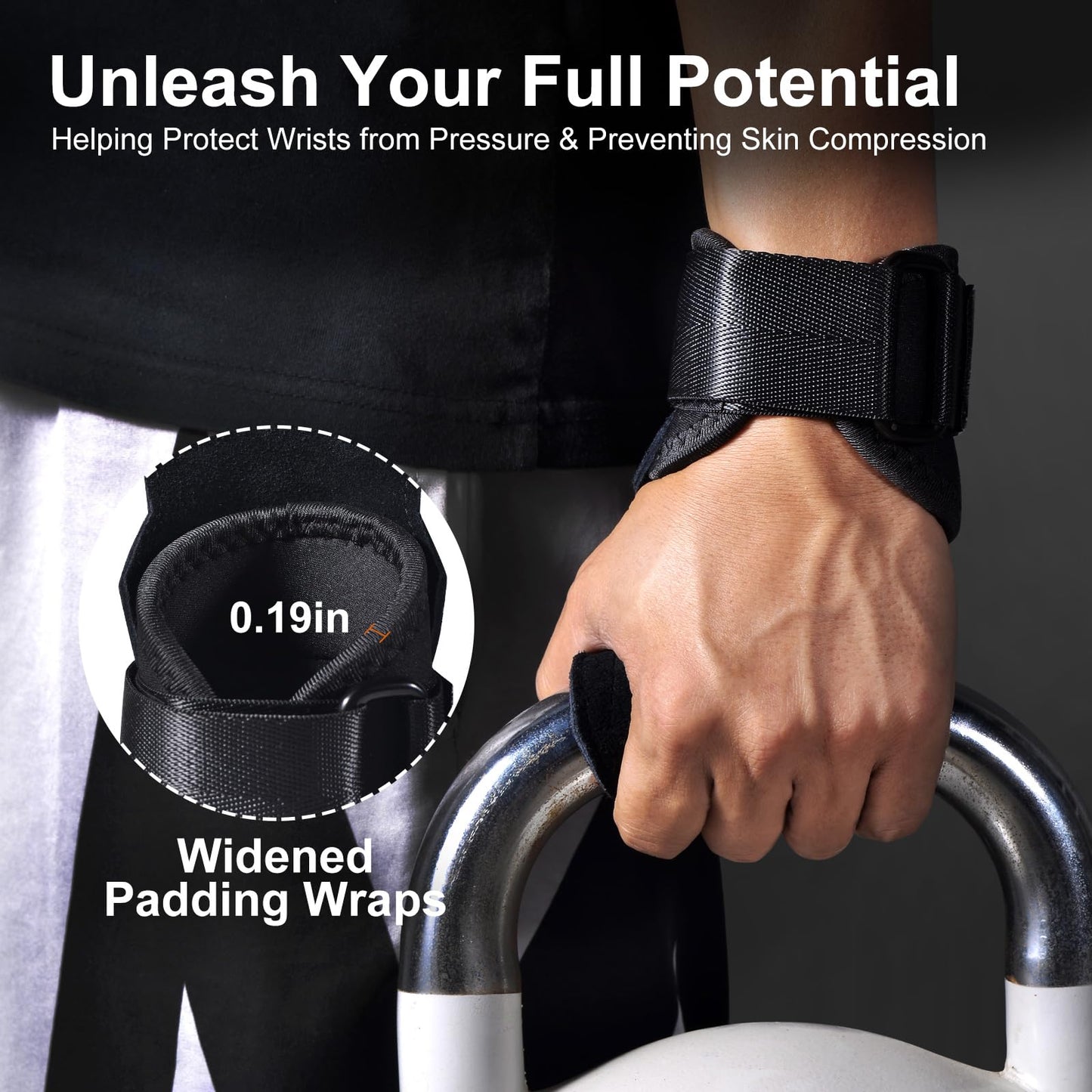 JOBGAIN Weight Lifting Wrist Straps, Double Layer Leather Wrist Strap for Deadlift and Powerlifting, Adjustable Neoprene Padded Wrist Wraps, for Men & Women, 1 Pair, Black
