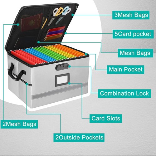 EXLIFBAG File Box - Fireproof Portable Document Organizer with Lock & Handle | Legal Size Storage
