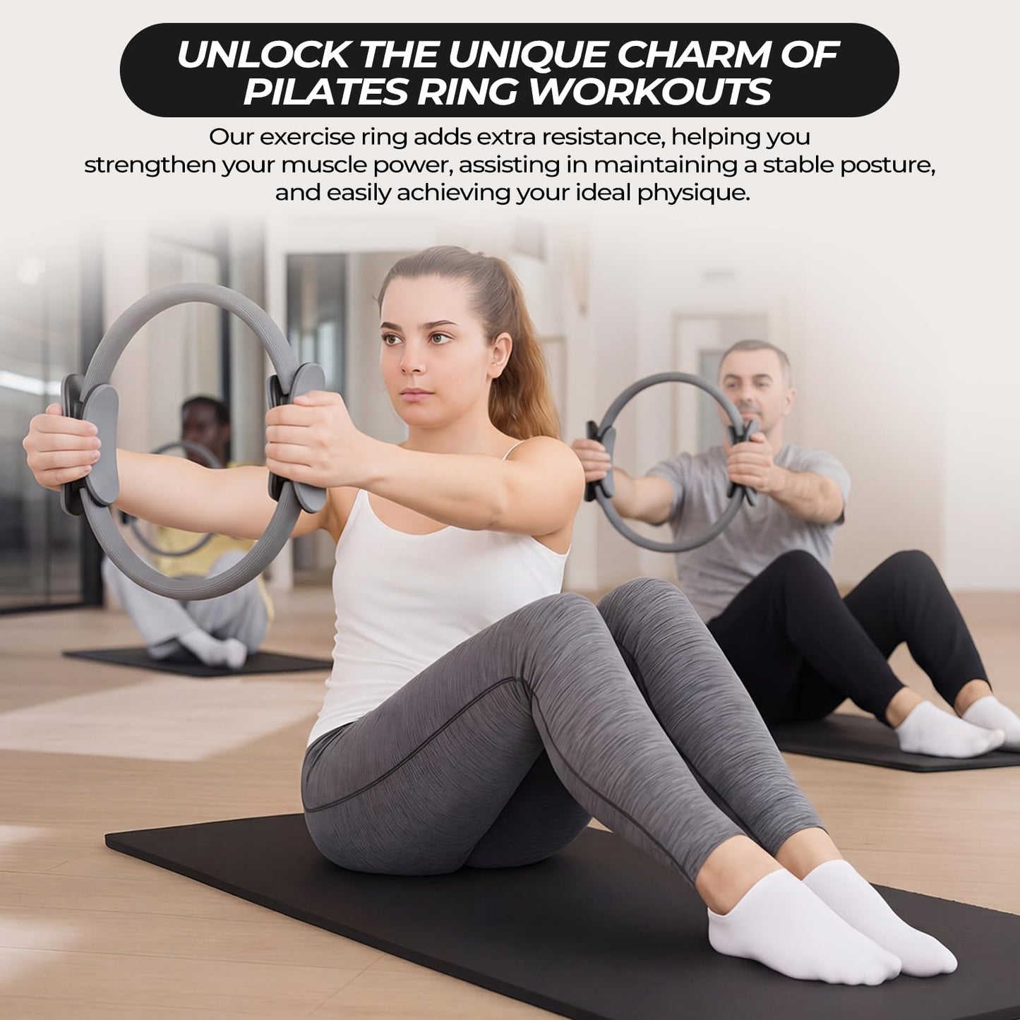 Seenelling 18 Pcs Pilates Ring and Ball Set with Resistance Bands Home Workout Pilates Equipment 11.8 Inch Magic Circle with Padded Handles, Mini Ball for Strength, Toning, Flexibility (Grey)