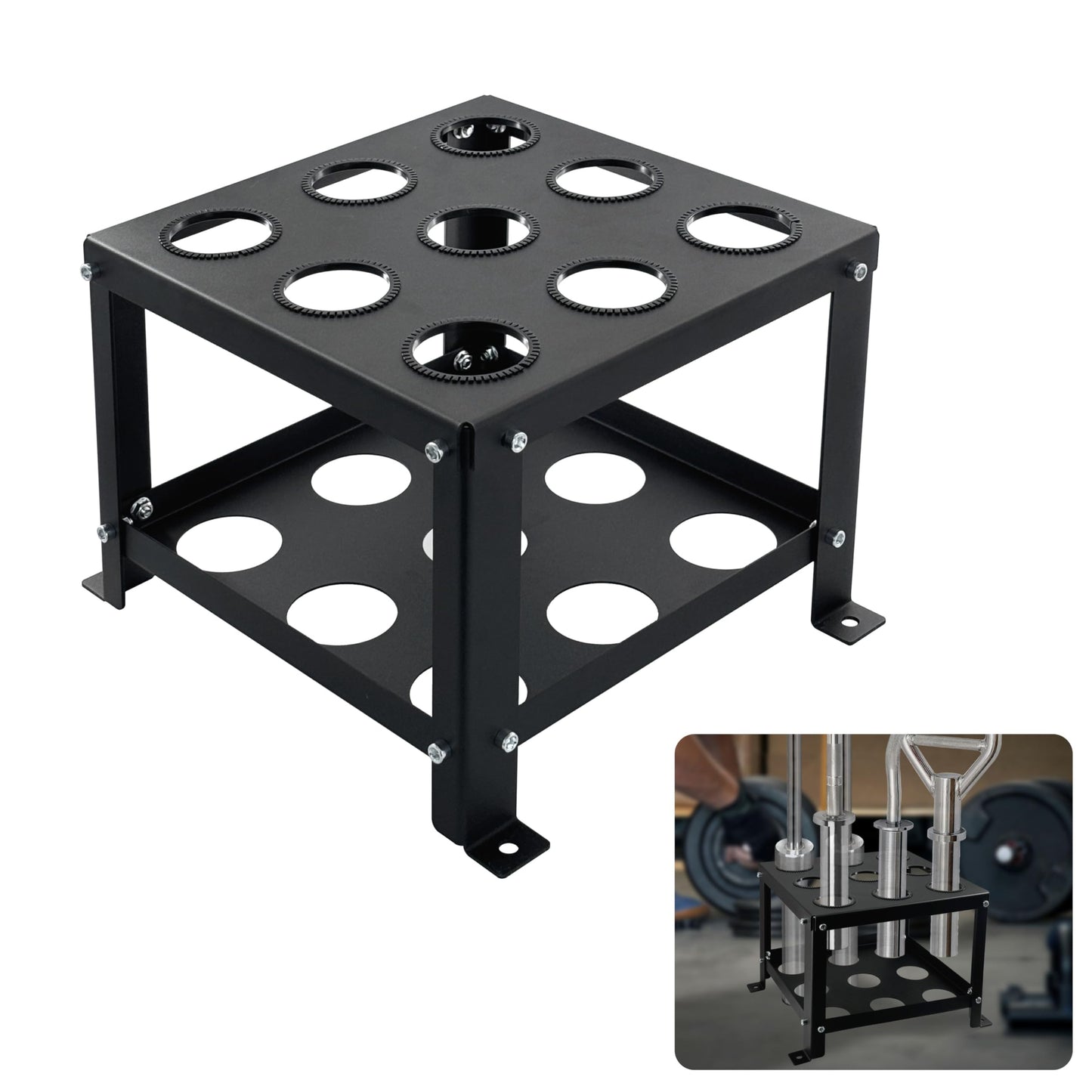 KSWLOR Barbell Holder Floor Stand - Heavy Duty Home Gym Organizer for 9 Barbells - Fits 2-inch Olympic & Curl Bars