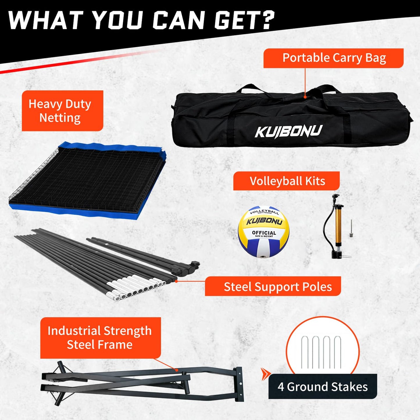 KuiBonu Volleyball Training Net System, Volleyball Training Equipment with Freely Height-Adjustable for Backyard, Volleyball Practice Net for Serving Setting Spiking, Includes Ball Kit and Carry Bag
