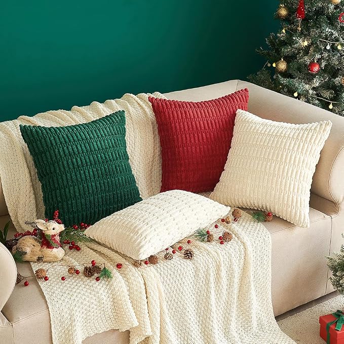 MIULEE Pack of 2 Corduroy Decorative Throw Pillow Covers 20x20 Inch Soft Boho Striped Pillow Covers Modern Farmhouse Home Decor for Sofa Living Room Couch Bed Cream White