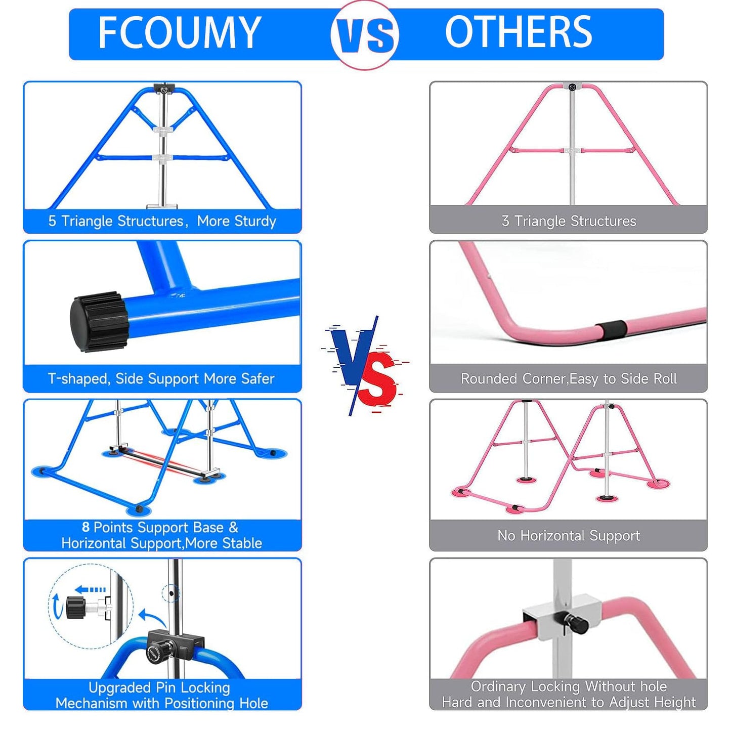 FCOUMY Gymnastics Horizontal Bar, Junior Training Kip Bar Gymnastics Equipment for Home, Adjustable Telescopic Height Folding Horizontal Bar with Gymnastic Rings for 3-12 Years Old Kids