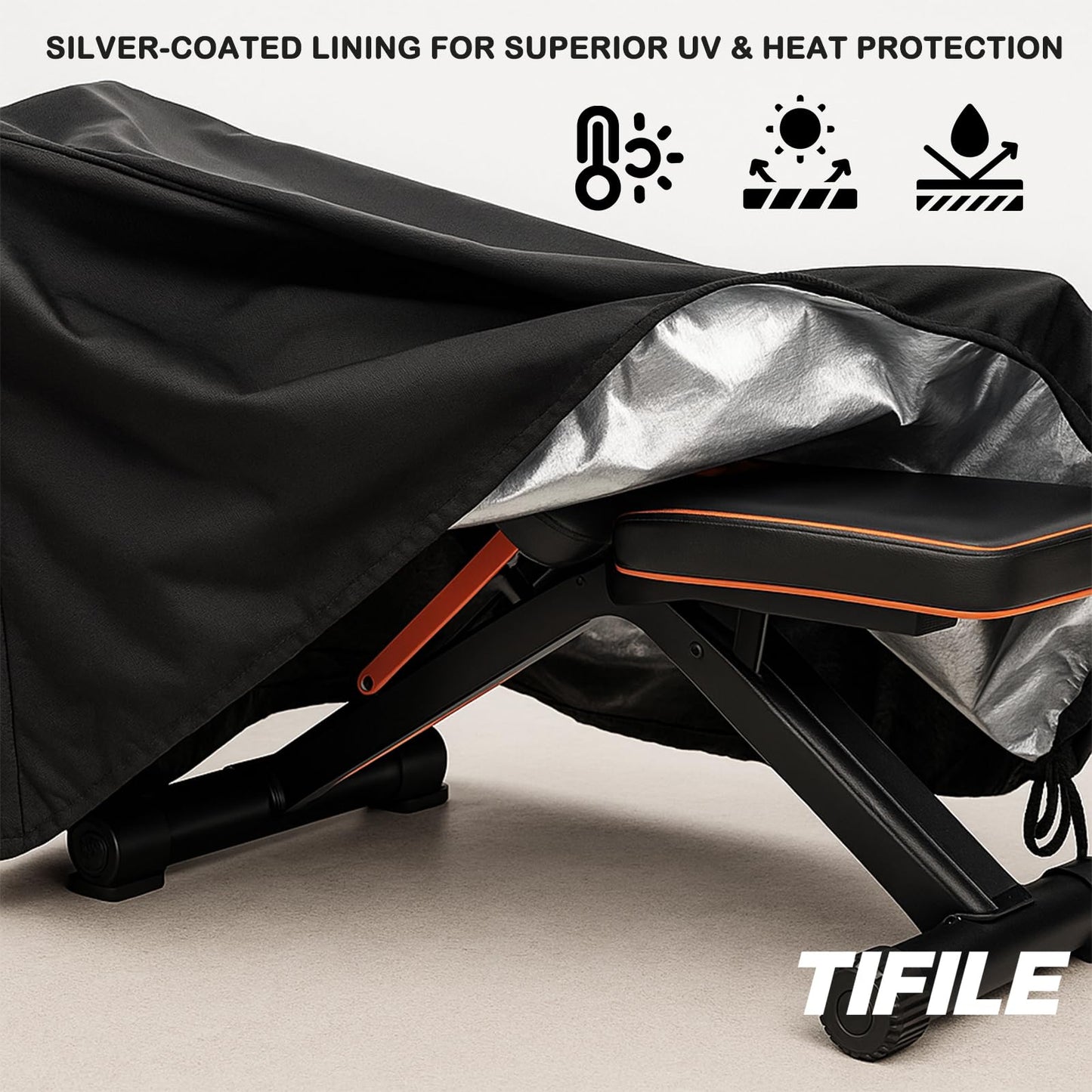 Weight Bench Cover, 420D Sit-up Board Cover with Silver Coating, Adjustable Drawstring, Exercise Workout Bench Protective Covers for Indoor & Outdoor - 50" L x 23" W x 17" H - Black