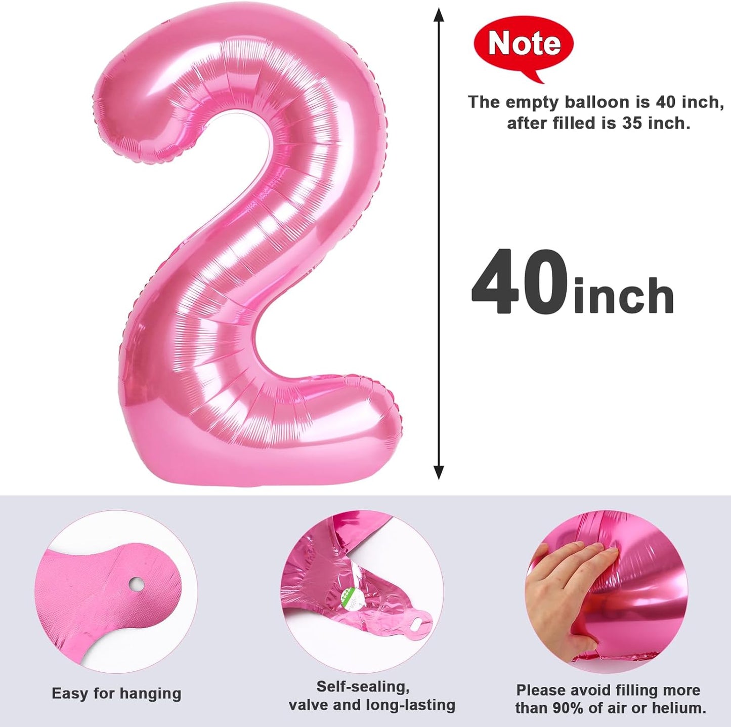 Skiennix 40-Inch Pink Number Balloons - Perfect for 2nd, 12th, 21st Birthday Celebrations & Events