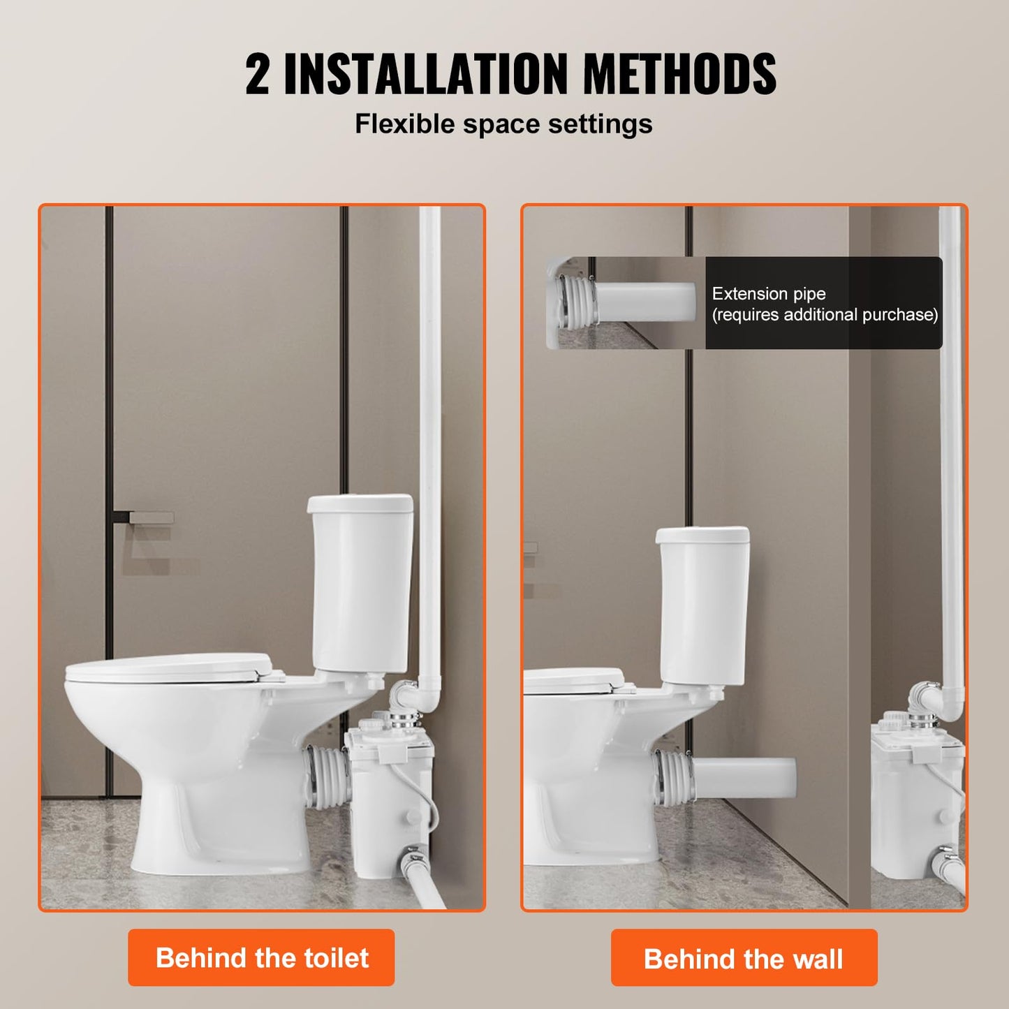 VEVOR Macerating Toilet System with Powerful 800W Macerator Pump, Rear Discharge and Upflush Toilet For Basement, Dual Flush Water Disposal, Macerating Toilet System Kit with 4-Inlet, Space Saving