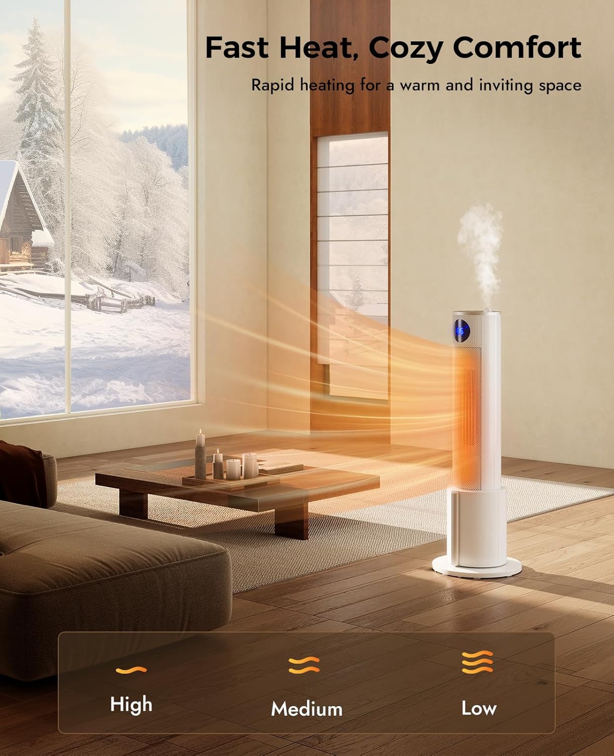 Skiennix Space Heater with Humidifier - Portable Indoor Tower Heater with Remote, Adjustable Thermostat & 12H Timer