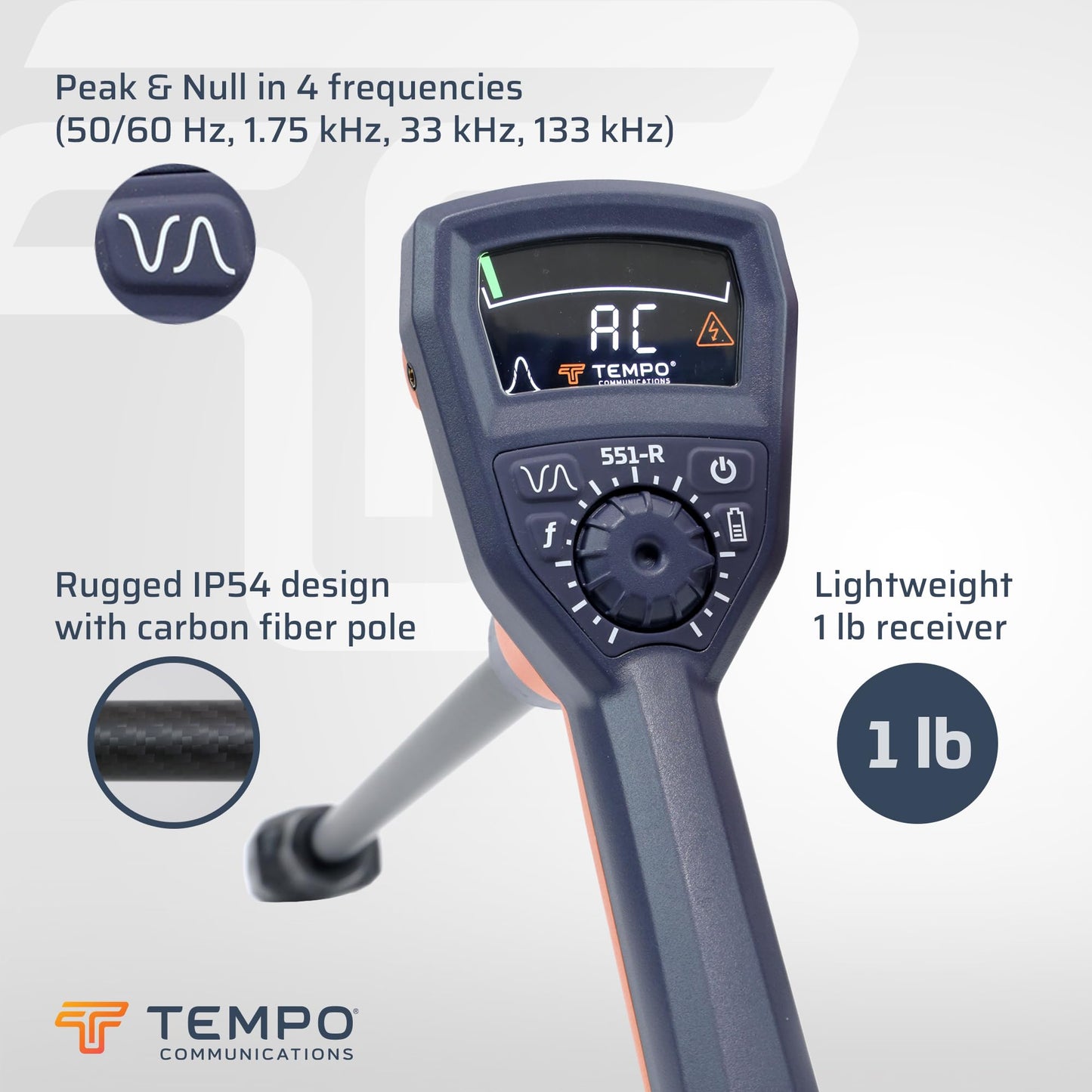 TEMPO 551 Advanced Underground Utility Locator, IP54-rated Underground Wire Locator, Buried Wire Locator, Dual-Frequency Underground Wire Tracer