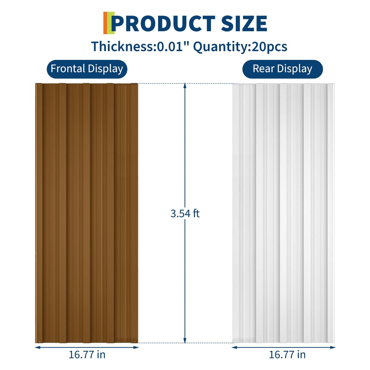 Garvee Metal Roofing Panels, 20 Pcs Waterproof Corrugated Metal Roof Panels, Heavy Duty Galvanized Steel Roof Sheets with Screws for Carports, Porch, Pergola, Easy to Install, 42.52 in x 16.77 in
