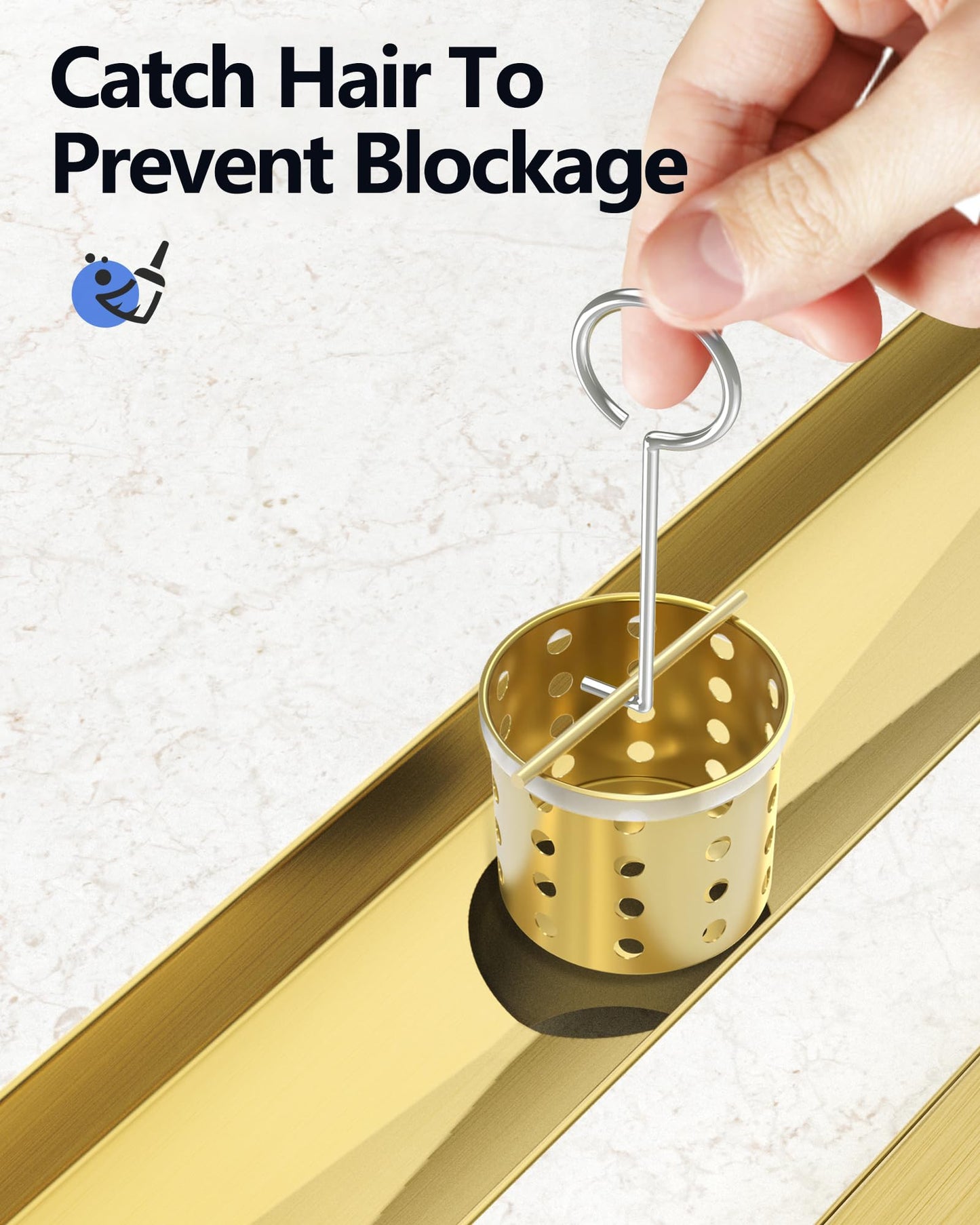 YEFU Gold Linear Shower Drain for Bathroom: 42 Inch Shower Drain with Tile Insert Grate - 304 Stainless Steel Rectangle Linear Drain - 2-in-1 Brushed Gold Shower Floor Drain