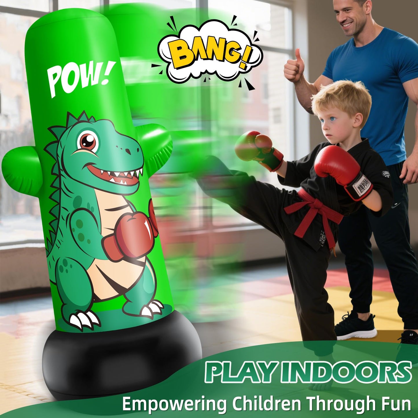 Inflatable Dino Punching Bag for Kids, 47” Tall Bop Bag Punching Toy, Inflatable Dinosaur Toy with Bounce- Back Action for Ages 3-8, Great for Boys and Girls