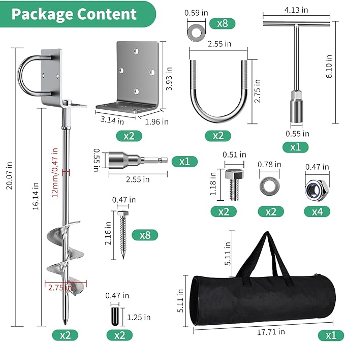 Phopich Multi-Purpose Ground Anchors Screw in, Fully Welded Heavy Duty Trampoline Stakes with Brackets, T-Wrench and Adapter for Drill, Earth Anchor kit for Mobile Home, Trampoline, Shed