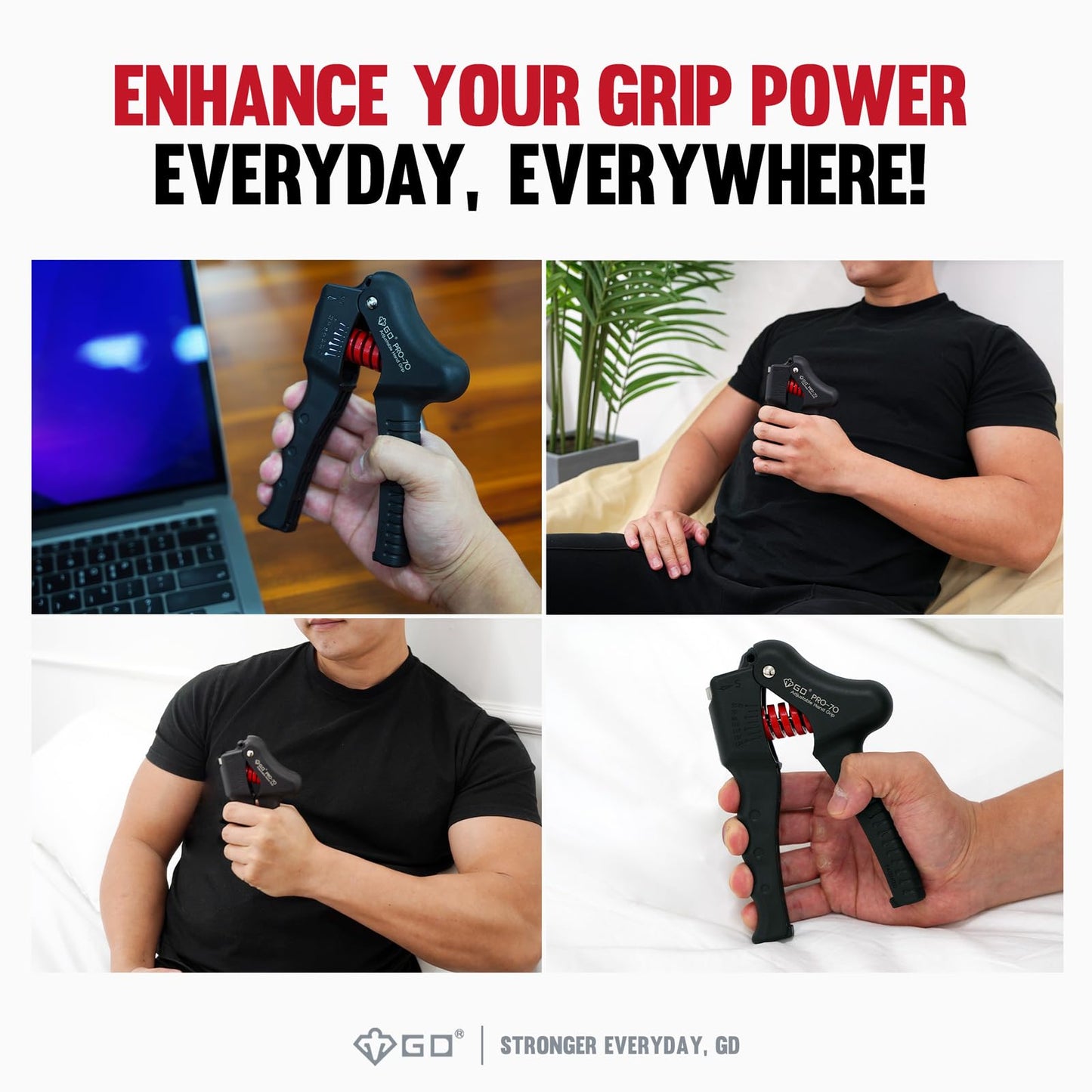 GD Pro-70 Hand Grip Strengthener(55~154 lbs) Adjustable Grip Strength Trainer Wrist and Forearm Training Equipment Hand gripper for Muscle Building and Injury Recovery