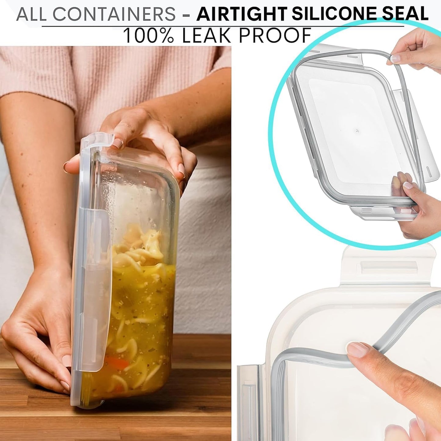 Razab Airtight Large Glass Food Storage Containers - BPA Free, Leak Proof | 4 Pc Set (2700ML & 1520ML)