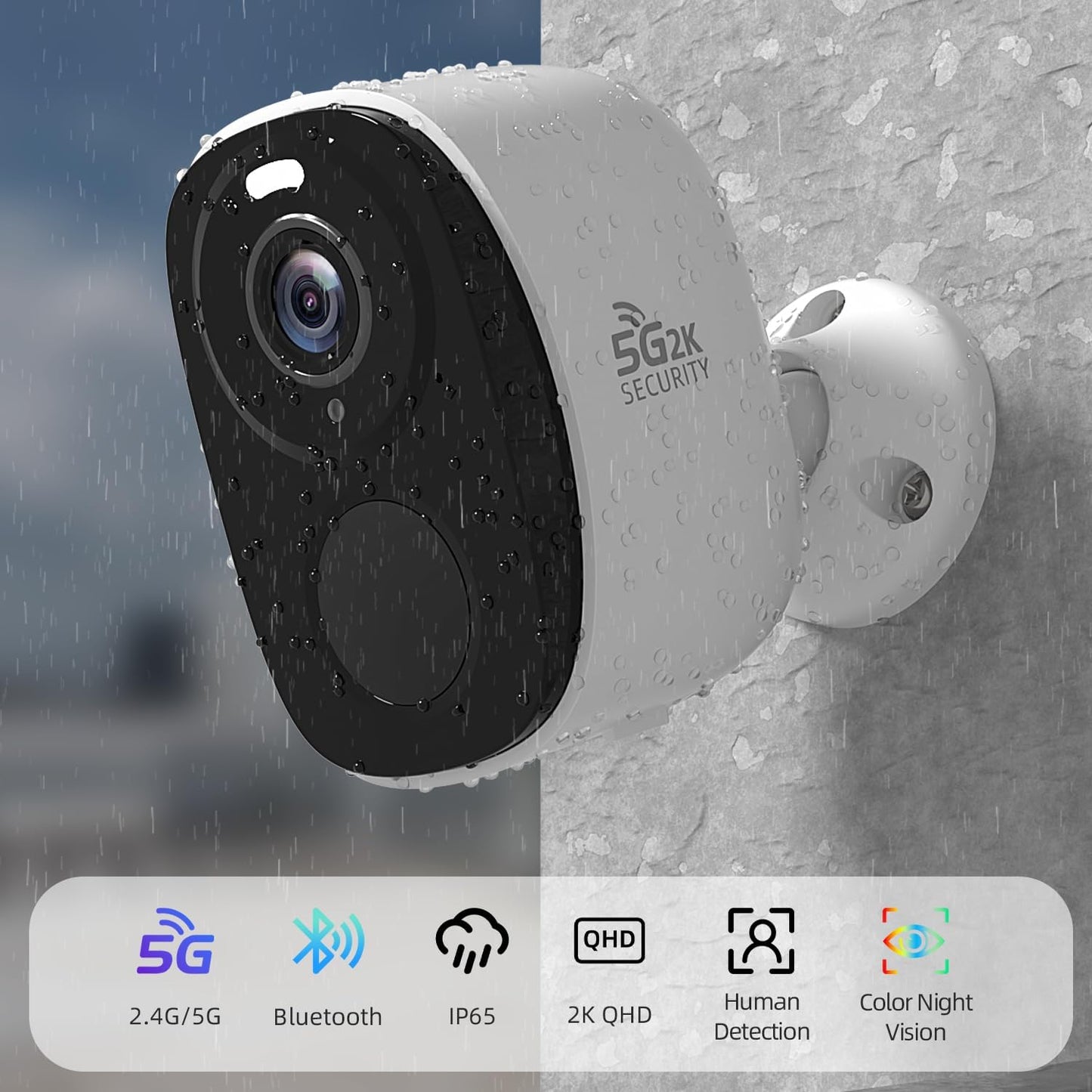 Rraycom 5G/2.4GHz Outdoor,2K Vision,2-Way Talk,IP65, WiFi Security Cameras Wireless Battery Home Security Camera