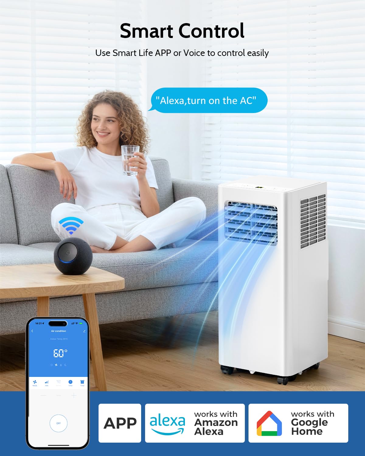 Feelfunn 14,000 BTU Portable Air Conditioners - 3-in-1 Portable AC Unit Cools Up to 750 Sq.Ft., with App/Wifi/Remote Control, Dehumidifier & Fan Modes, Window Mounting Kit, Ideal for Bedroom, Dorms