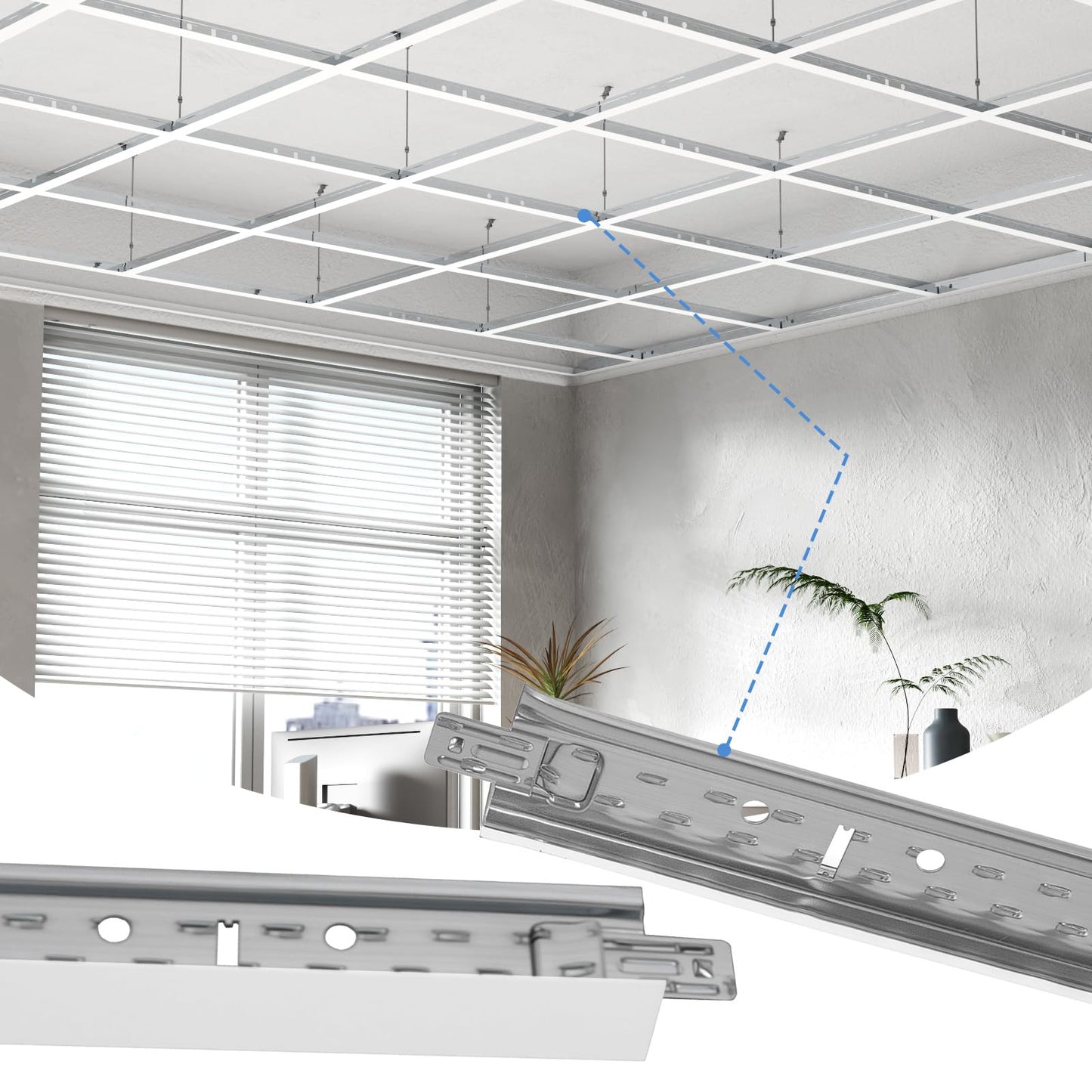 LooYee 25 PCS 144 Inch Main Beam Cross Tee Drop Ceiling Grid System, 12 Ft Galvanized Steel Rust & Fire Resistance, Ideal for Basement Living Room Garage Kitchen Bathroom White