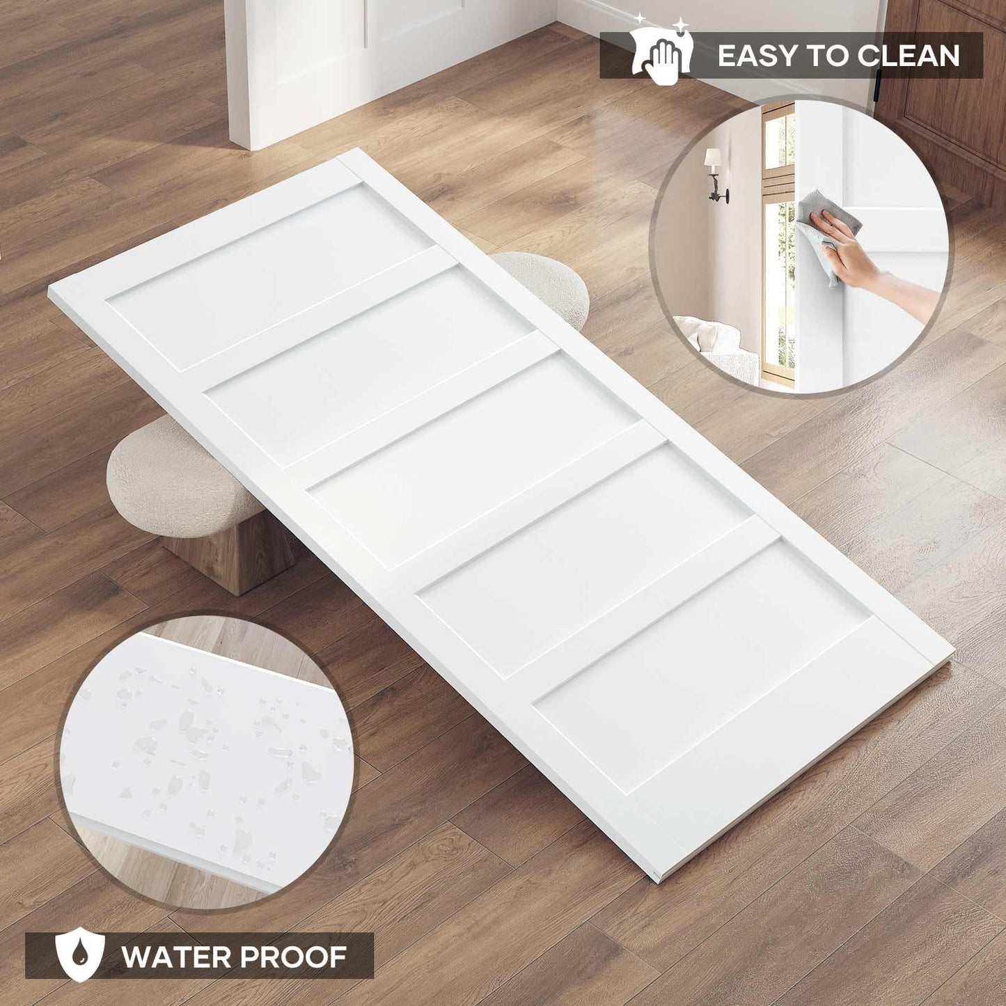 ROYMELO 42x96 Inch White Sliding Barn Door Slab with 7ft Hardware Kit Included, 5-Panel, MDF Wood Panel Covered with Water-Proof Scratch-Proof PVC Surface, Simple DIY Assembly