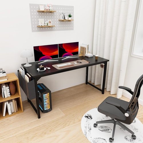 DUMOS 63-Inch Modern Office Computer Desk - Stylish Writing & Study Table for Home - Black