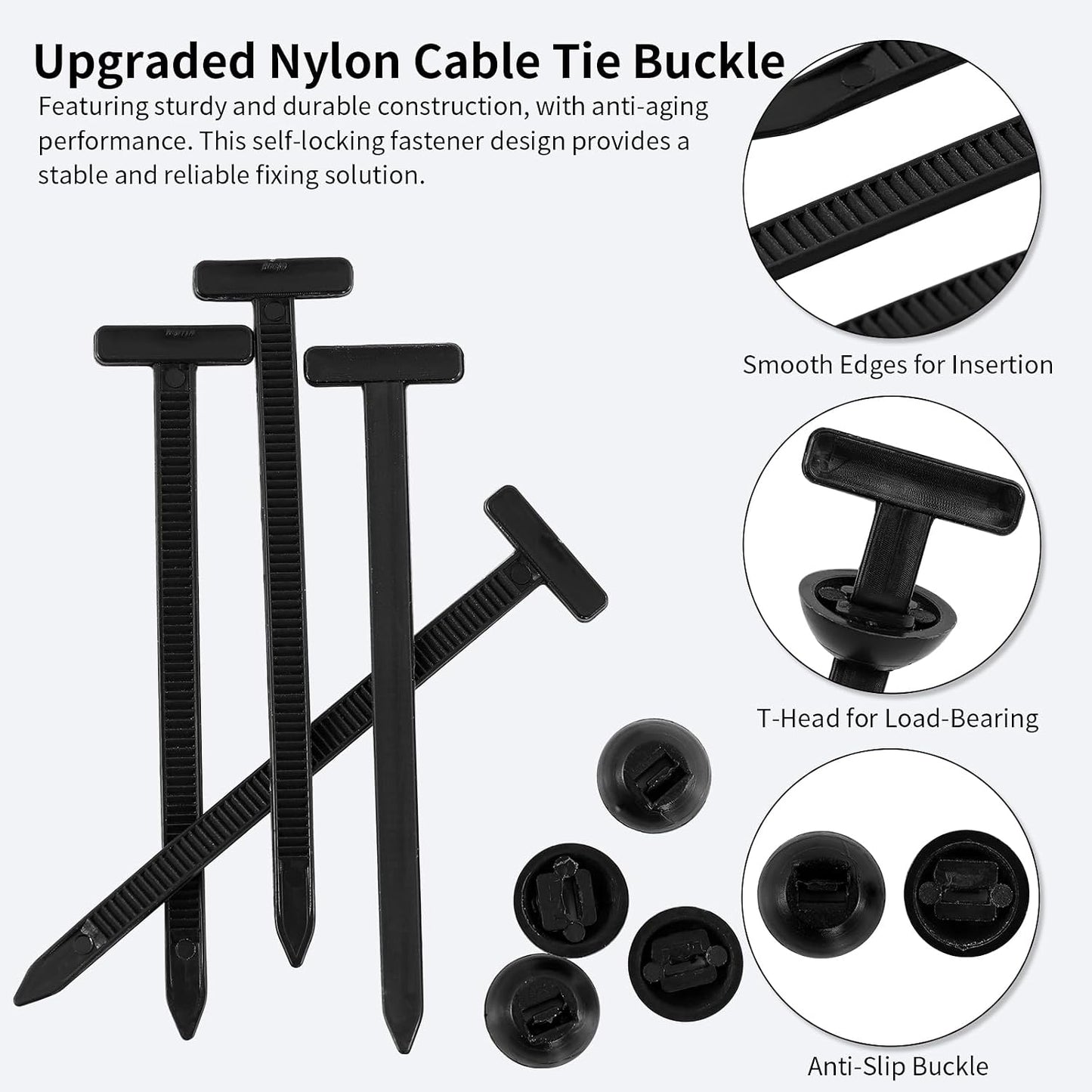 DIDONSO 100PCS Push Mount Cable Tie Buckle Clips with Nylon Zip Ties, Universal Automotive Wire Harness Fasteners