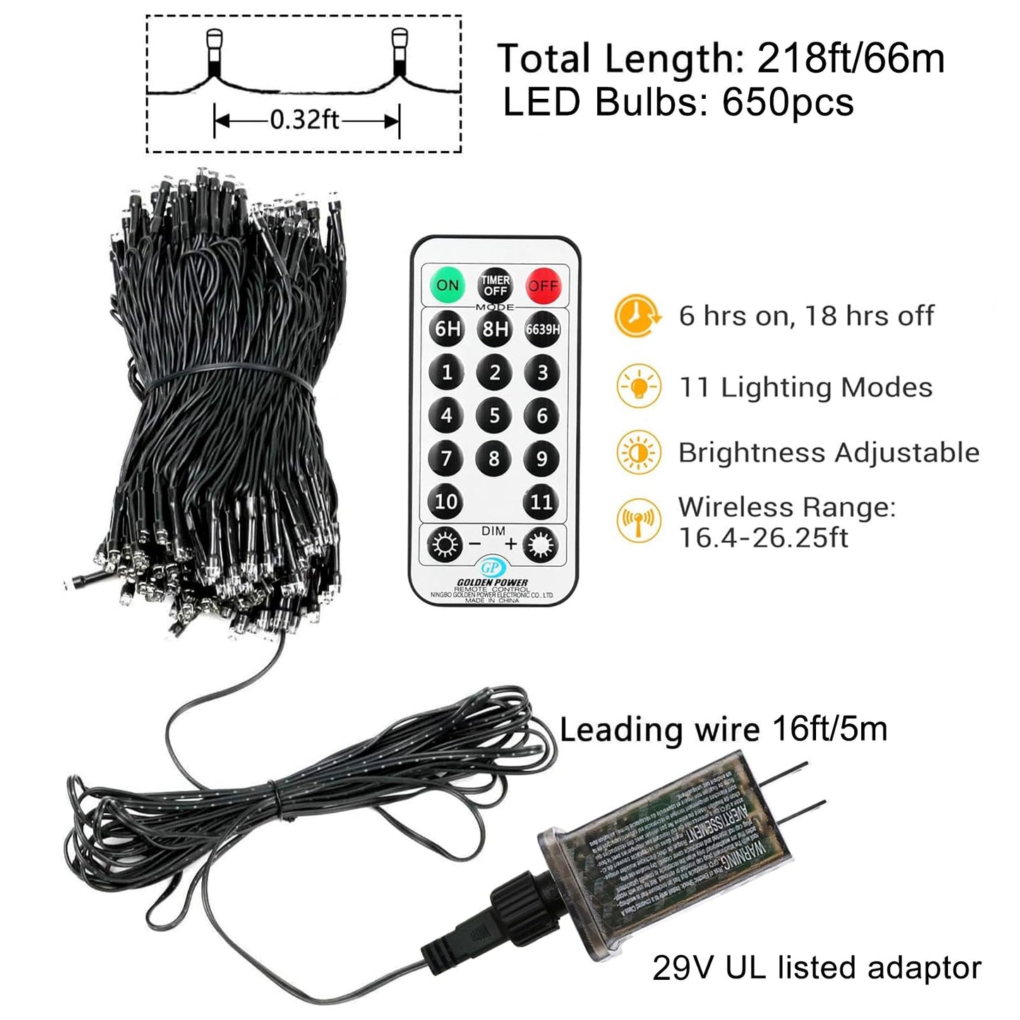 Upgraded 218FT 650 LED Color Changing Christmas String Lights Outdoor/Indoor, Remote Control & 11 Modes & Timer Green Wire Christmas Tree Lights, Waterproof Fairy String Lights for Tree Xmas Garden