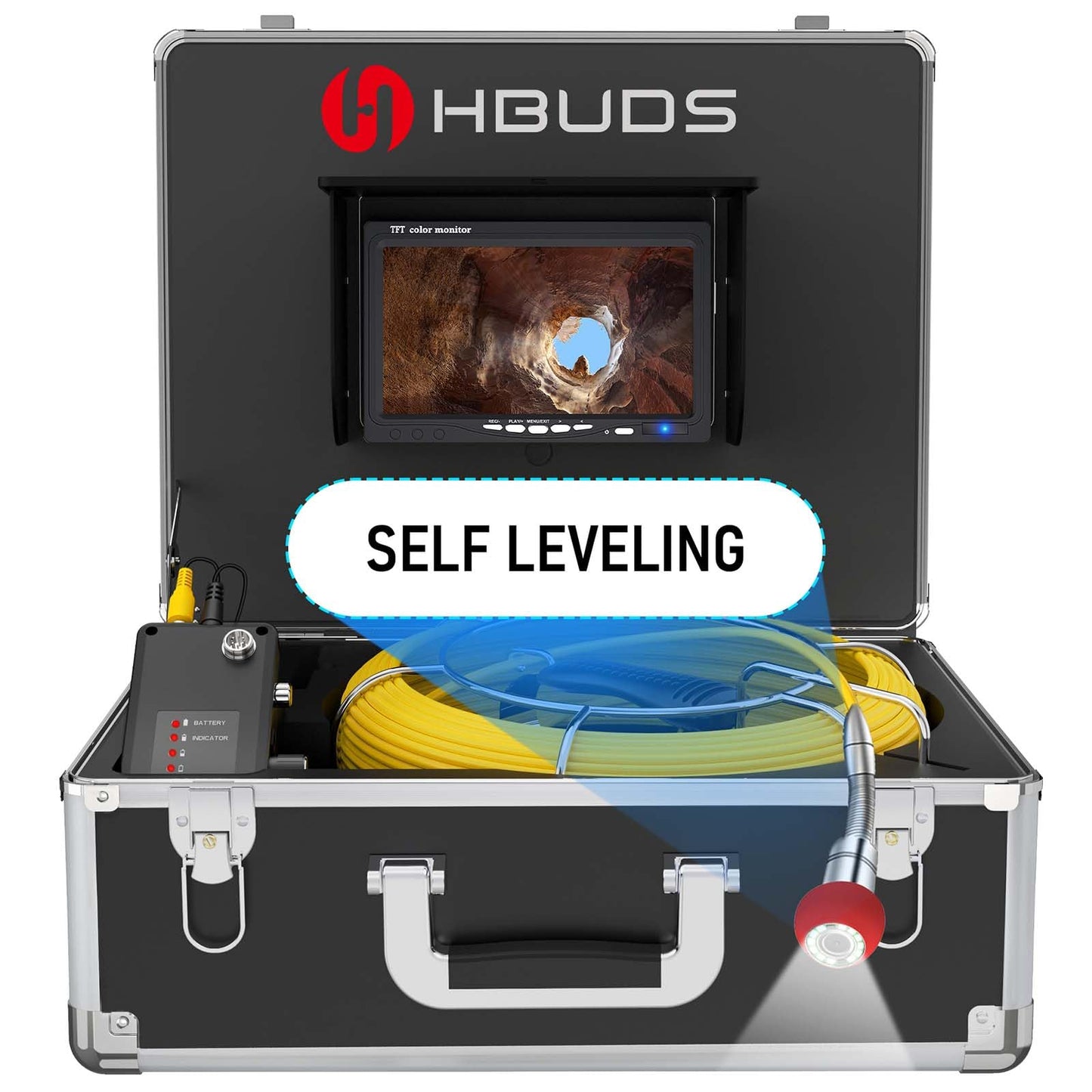 HBUDS Sewer Camera Self Leveling, 100ft Drain Pipe Cameras with Meter Counter, 12V 4500mAh Battery Plumbing Snake Camera with Light, 7" Color HD Duct Chimney Sewer Inspection Cam, DVR Recorder 16GB