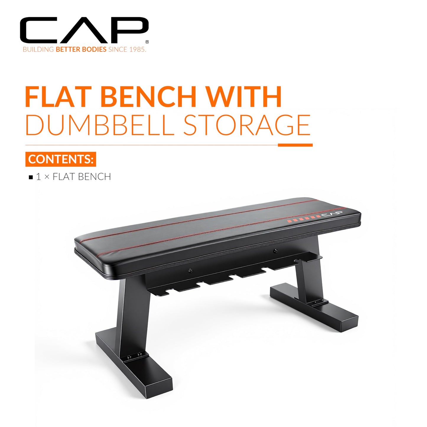 CAP Barbell Flat Weight Bench with Dumbbell Storage – Home Gym Bench for Strength Training, Dumbbell Workouts & Space-Saving Organization