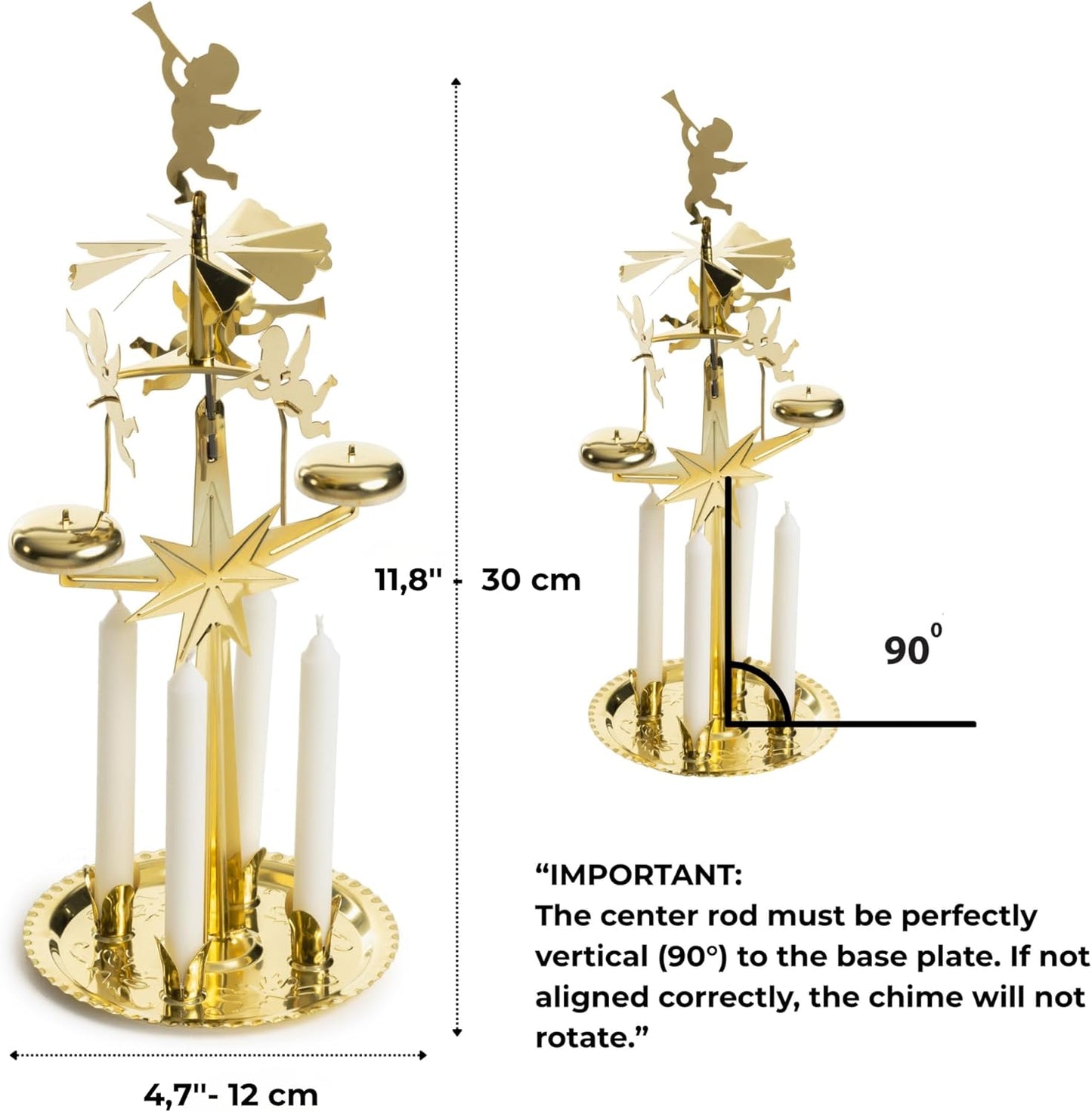 Swedish Angel Chimes | Original Carousel with 4 Candles - Festive Gold Brass Home Decor Since 1948