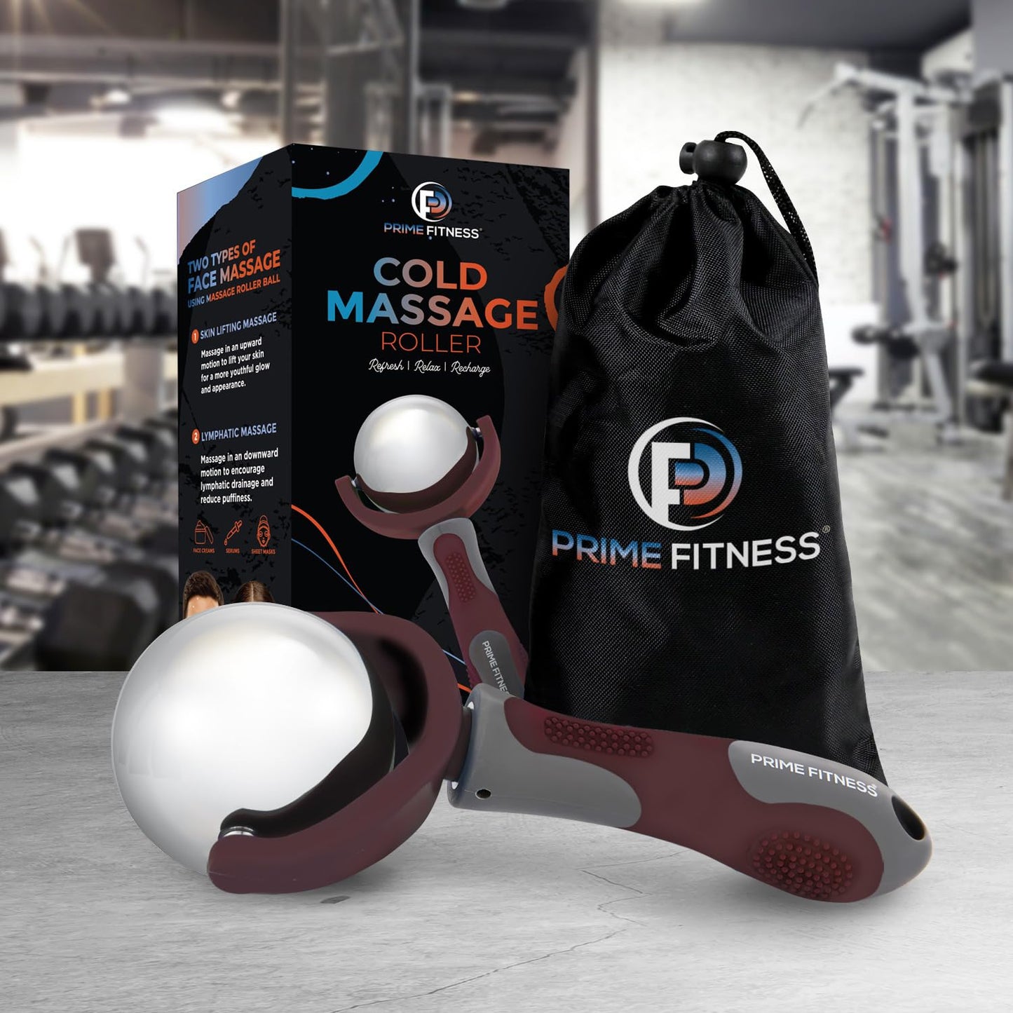 PRIME Fitness Cold Massage Roller Ball | Cold Therapy | Ice Roller Ball with Handle | cryo Stick | Relieve Muscle Pain (Maroon)