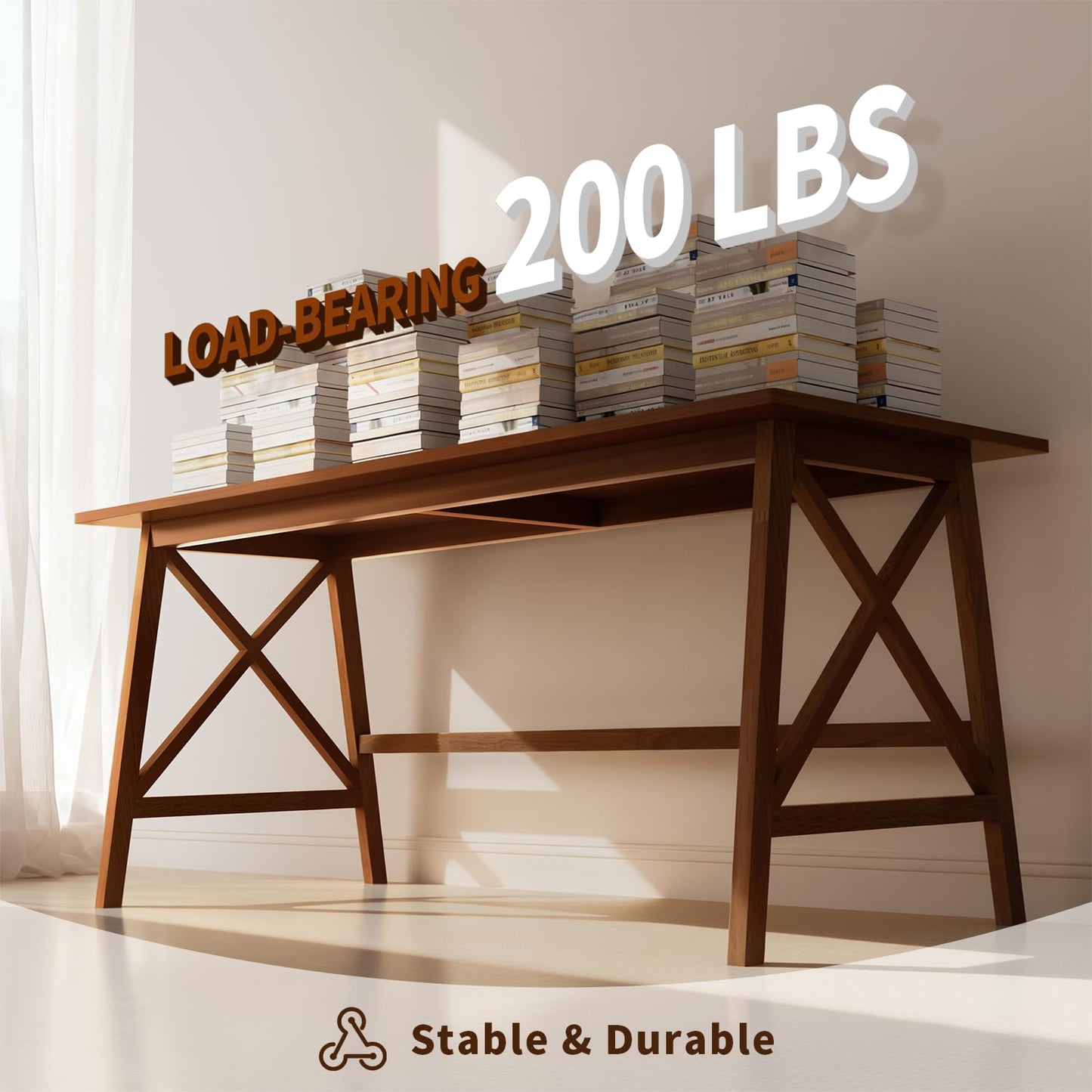 NELYE Modern Solid Wood Desk - 54" Simple Computer Table for Home Office Study Writing Workstation in Walnut, 54" W x 24" D
